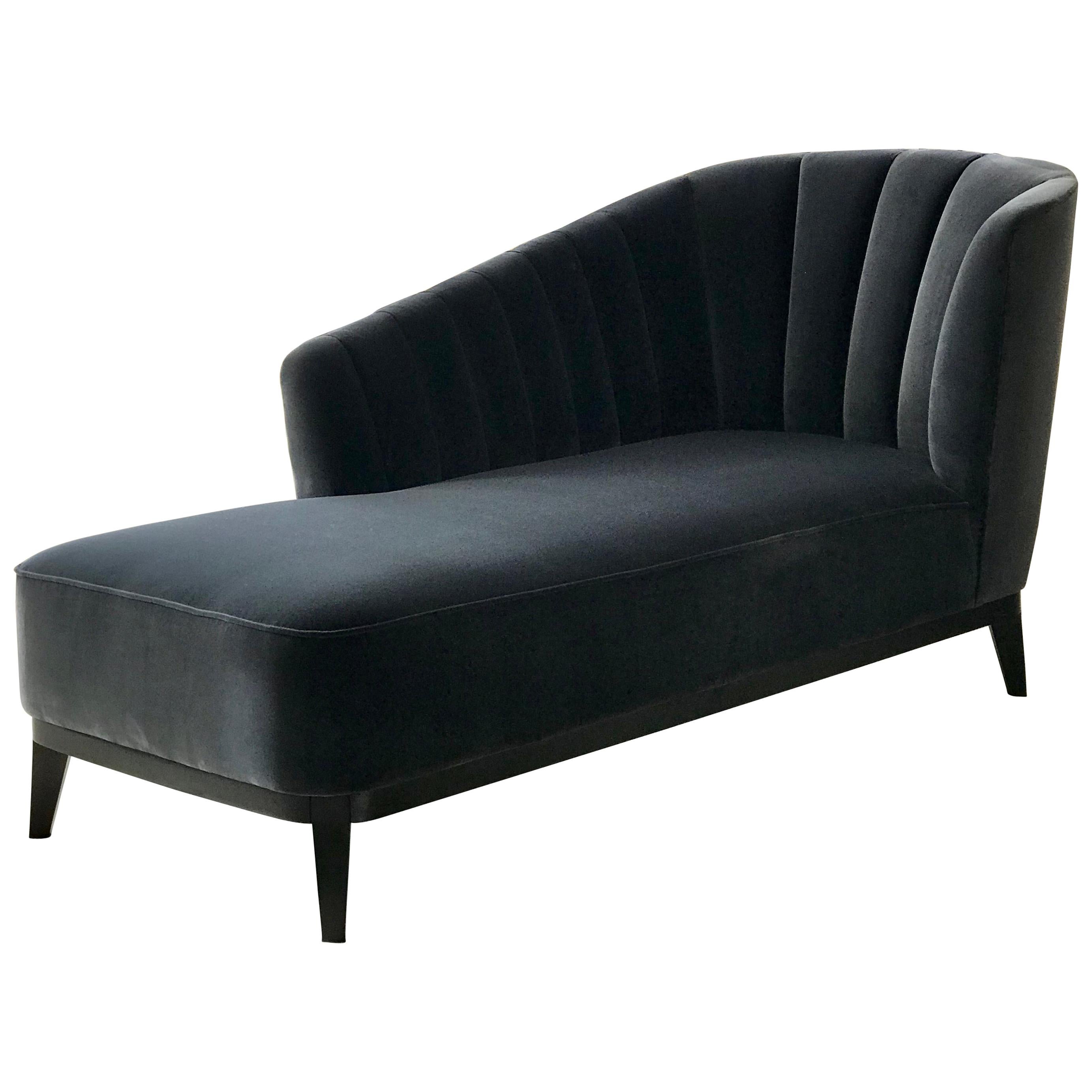 Aphrodite Chaise in Velvet and Black American Walnut For Sale