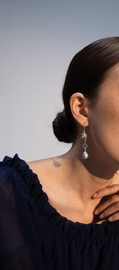 Aphrodite Earrings in 18K Yellow Gold, Silver, Nephrite & Pearl by Alma Sophia