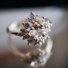 Princess Morganite Diamond Cluster Ring