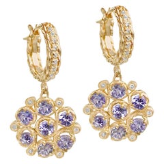 Aphrodite Tanzanite and Diamond Floral Dangle Earrings 18 Karat