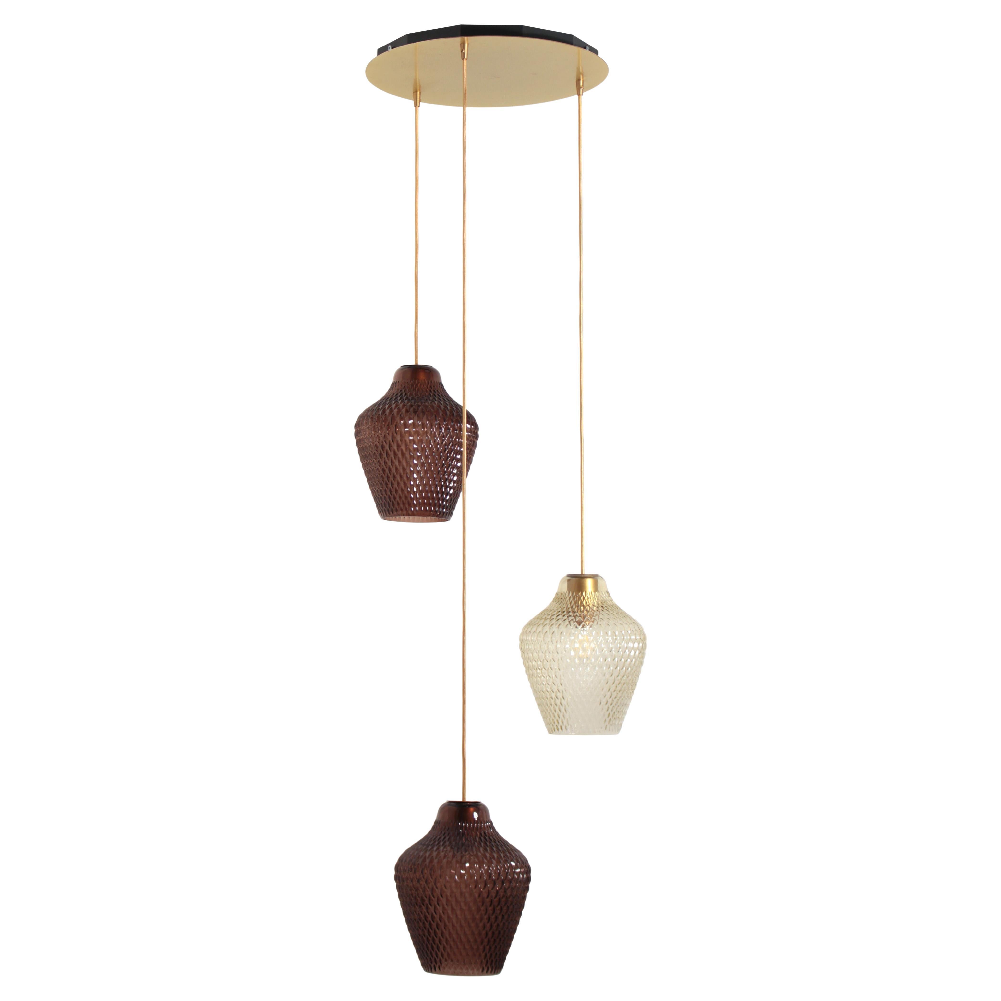 Api 3 Lights Glass Pendant in Amber and Bronze by Concept Verre