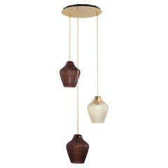 Colgante de cristal Api 3 luces en ámbar y bronce by Concept Verre