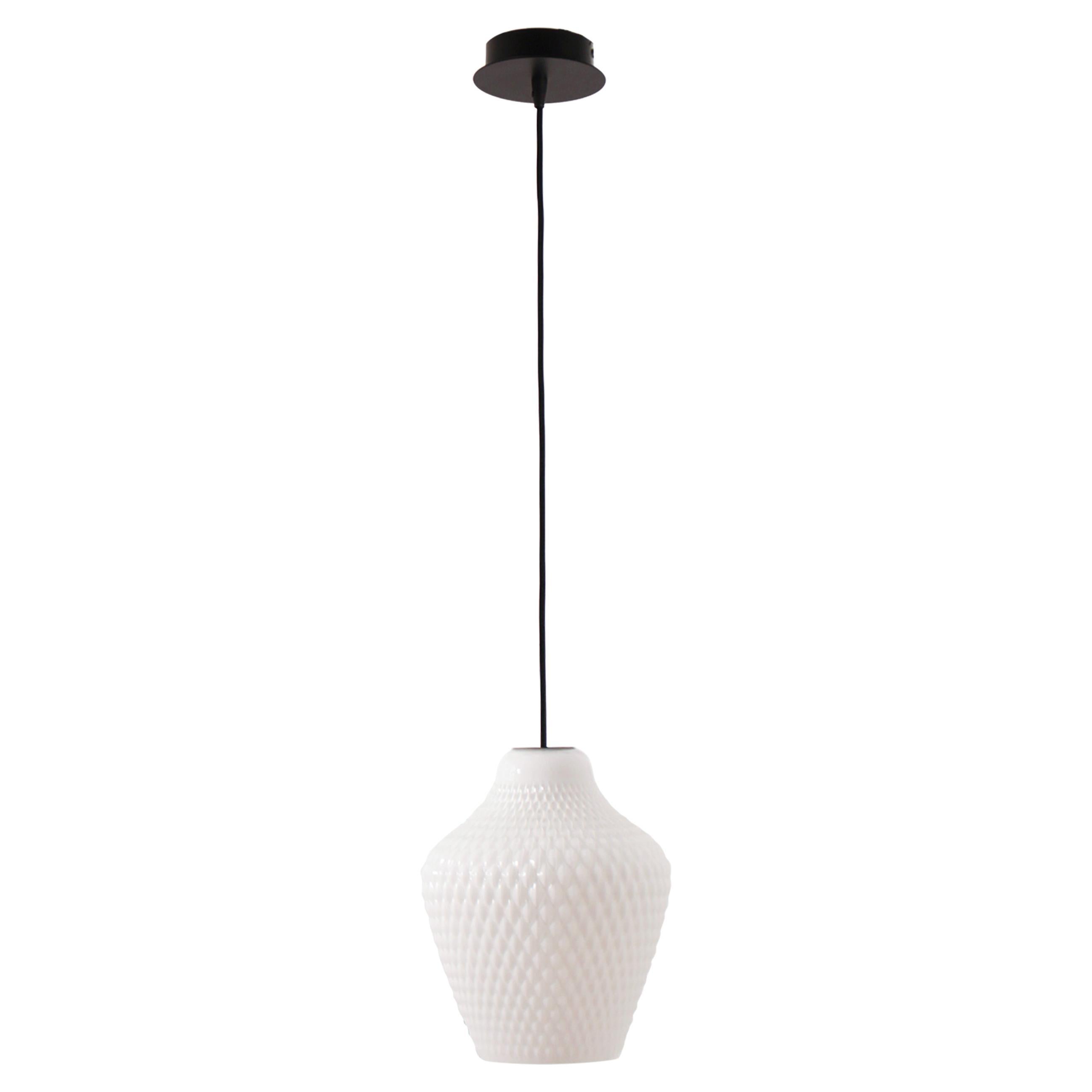 Api Single White Glass Pendant Light by Concept Verre