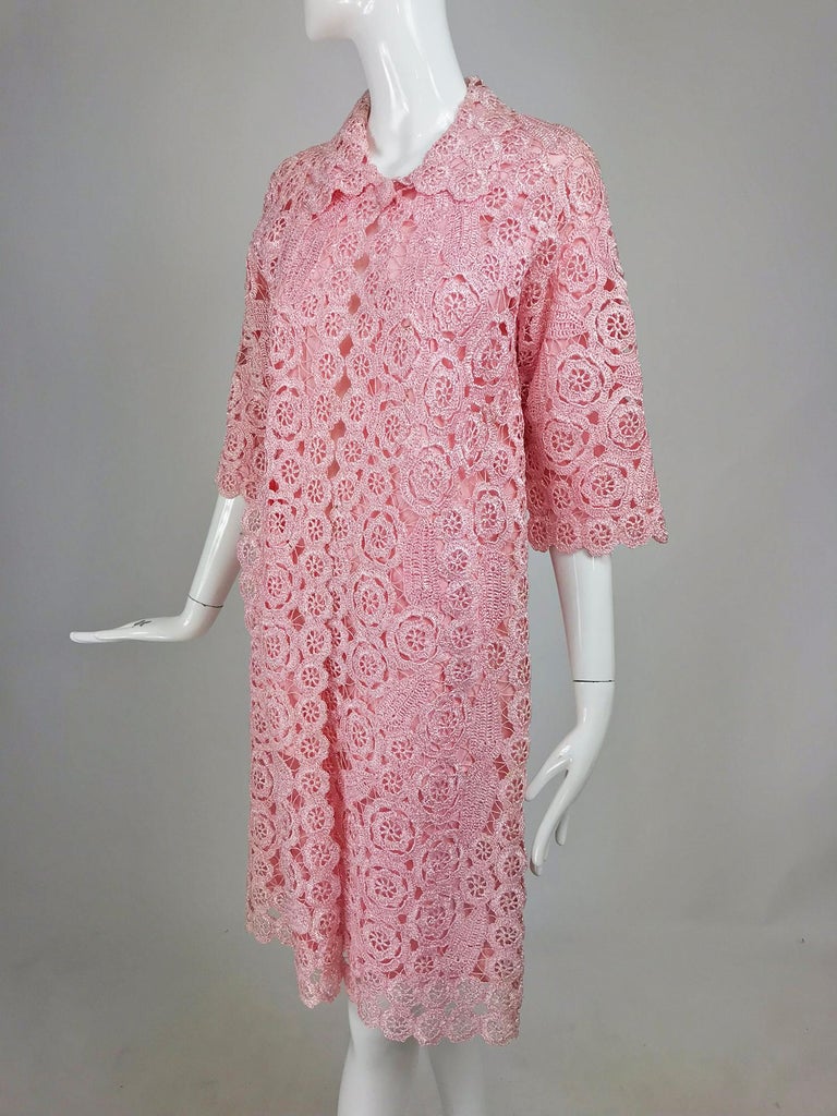 Apicella Creations Pink Raffia Crochet Coat 1950s Made in Italy at 1stDibs