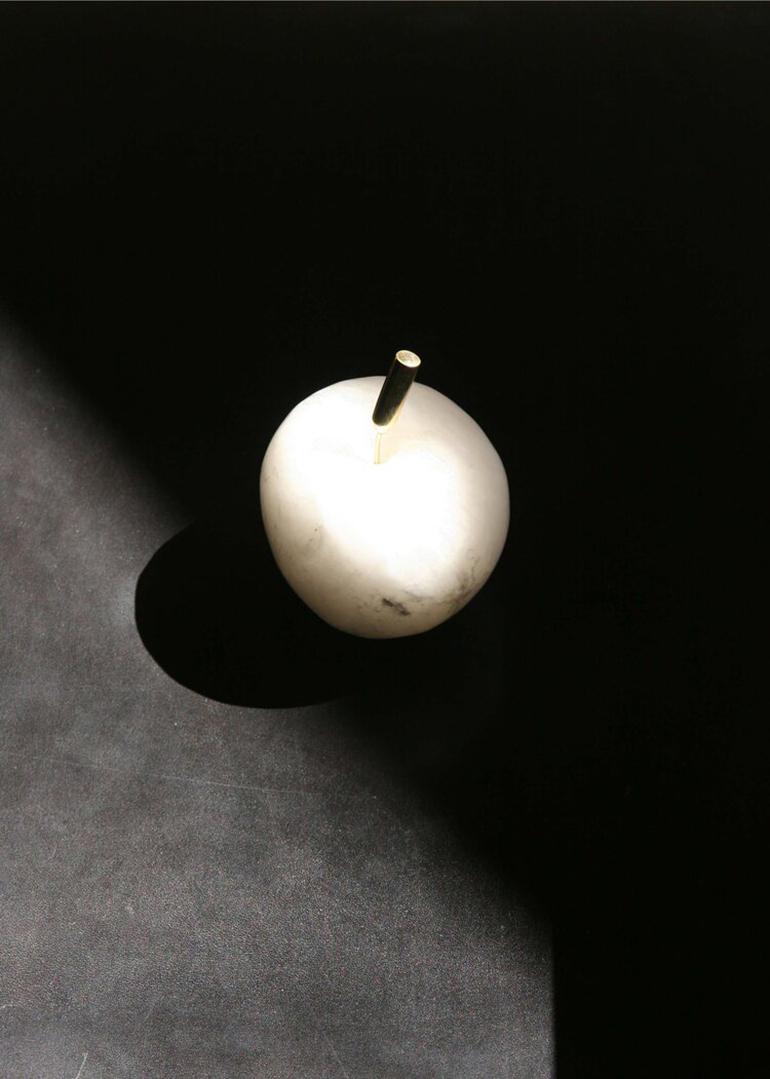 French APL Apple Sculpture of Alabaster and Brass For Sale