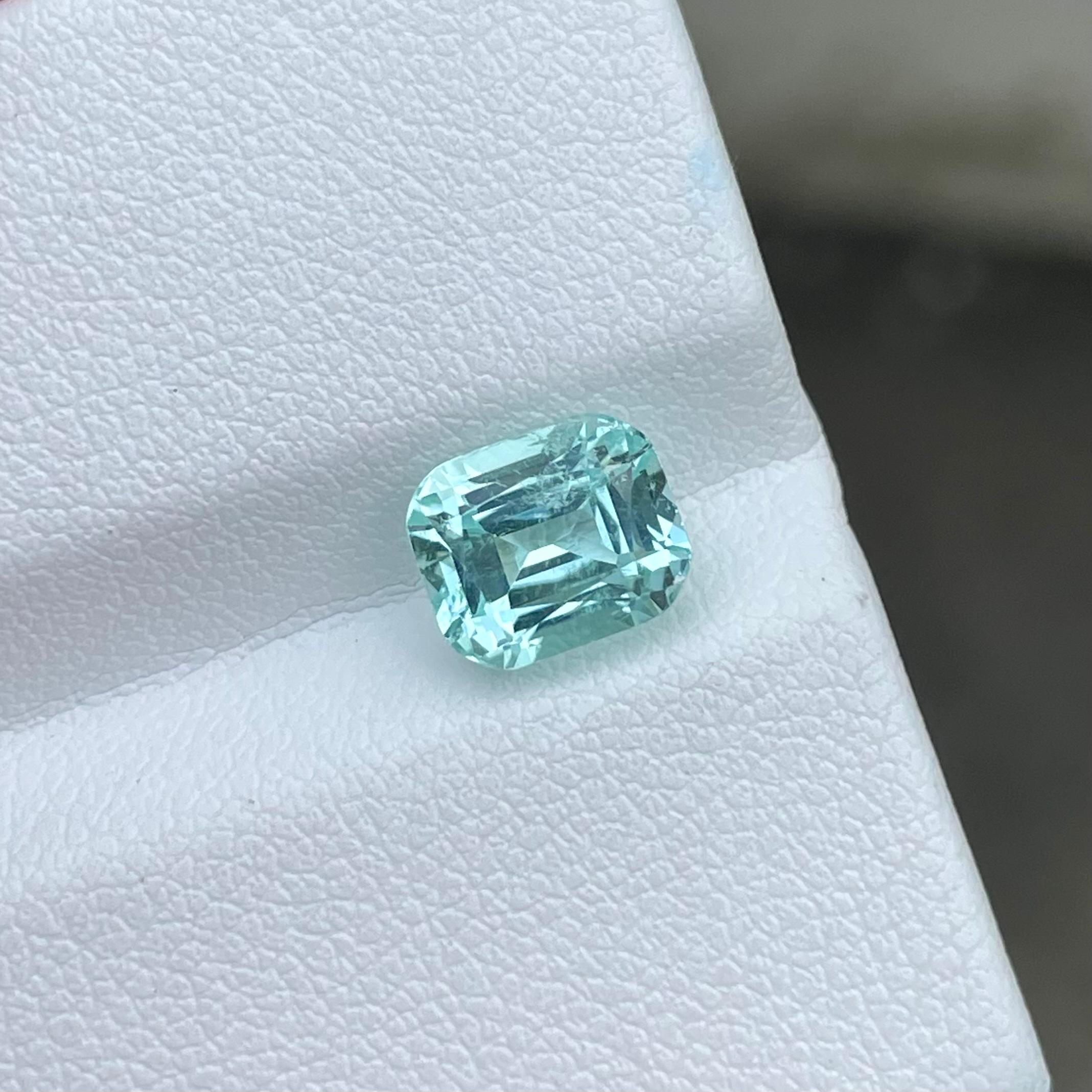 Weight 2.30 carats 
Dimensions 7.9 x 6.6 x 5.8 mm
Treatment None 
Origin Afghanistan 
Clarity VVS (Very Very Slightly included)
Shape Cushion 
Cut Fancy Cushion


Explore the exquisite allure of a Sea Foam Color Tourmaline, weighing 2.30 carats and