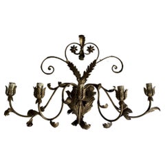 Vintage Aplique of 5 Fires in Wrought and Gilded Iron, Electrified, Portugal 30's