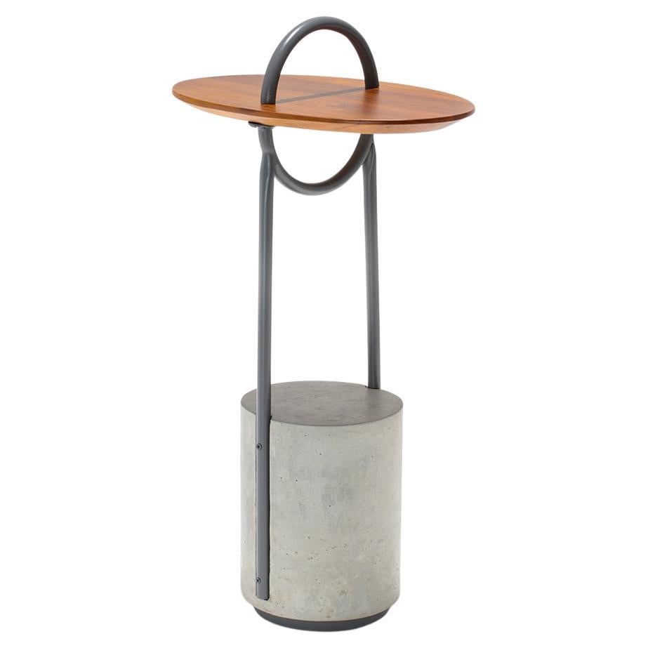 "Apo" Outdoor Side Table in Natural Teak Wood, Aluminum and Concrete For Sale