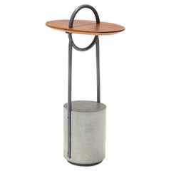 "Apo" Outdoor Side Table in Natural Teak Wood, Aluminum and Concrete