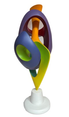 Abstrakte Skulptur der Apokalypse, farbenfrohe, geometrische, ineinander verschlungene Form