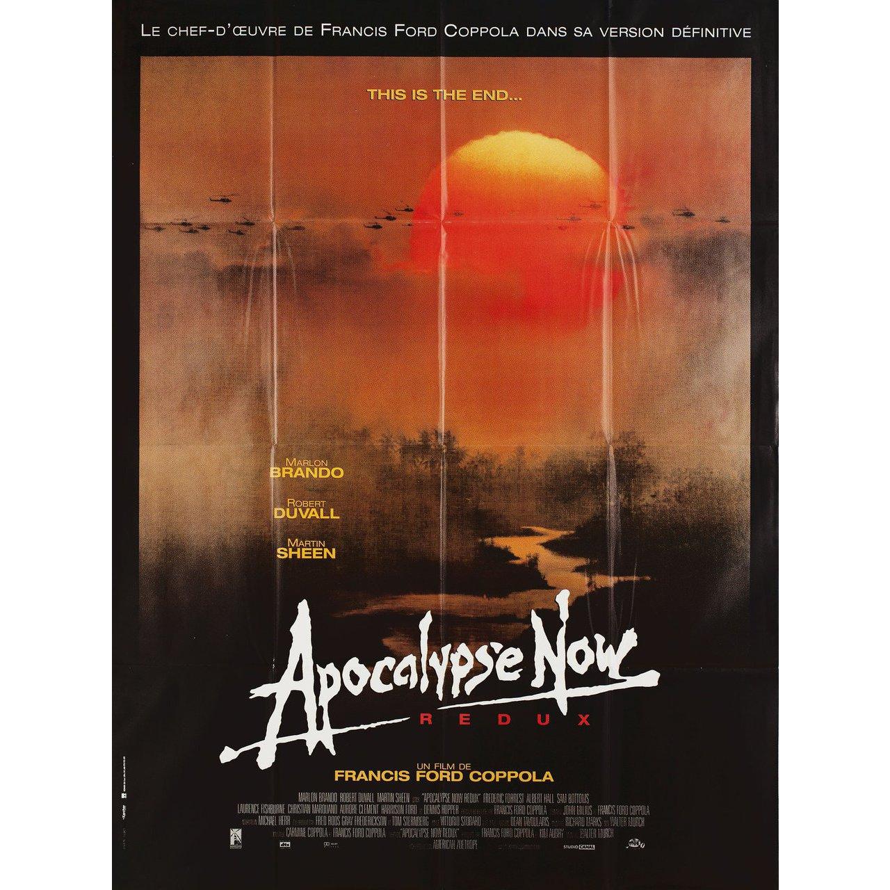 Original 2001 re-release French grande poster for the 1979 film 'Apocalypse Now' directed by Francis Ford Coppola with Marlon Brando / Martin Sheen / Robert Duvall / Frederic Forrest. Fine condition, folded. Many original posters were issued folded