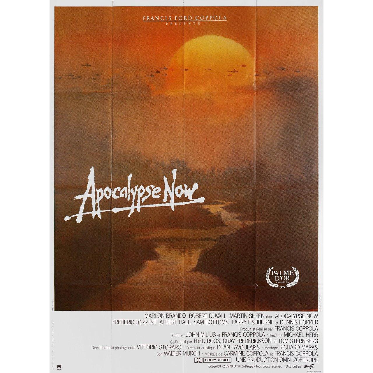 Original 2001 re-release French grande poster for the 1979 film 'Apocalypse Now' directed by Francis Ford Coppola with Marlon Brando / Martin Sheen / Robert Duvall / Frederic Forrest. Fine condition, folded. Many original posters were issued folded