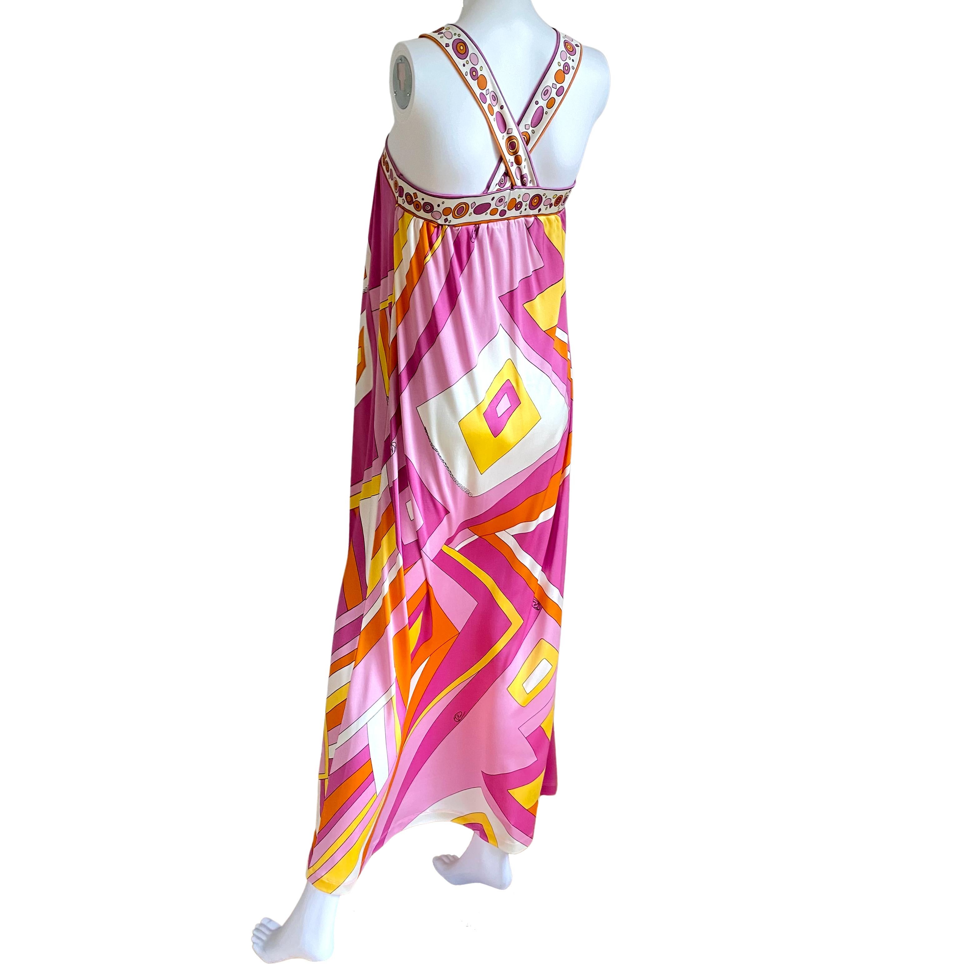 Pink Yellow Deco Print FLORA KUNG Maxi Boho Apollinia Dress NWT  In New Condition For Sale In Boston, MA