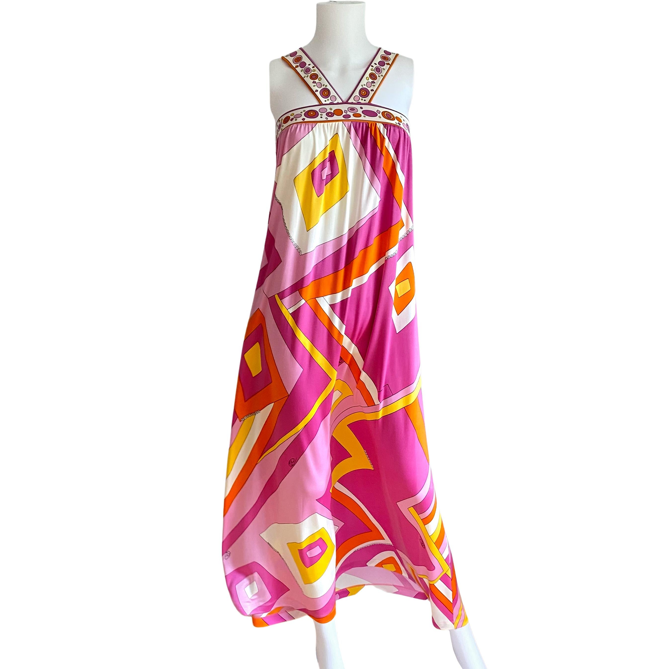 Women's Pink Yellow Deco Print FLORA KUNG Maxi Boho Apollinia Dress NWT  For Sale
