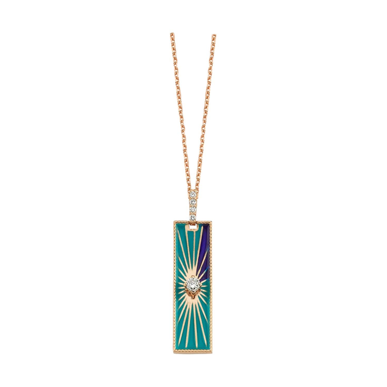 Apolline Necklace-Turquoise Enamel in 14 Karat Rose Gold For Sale
