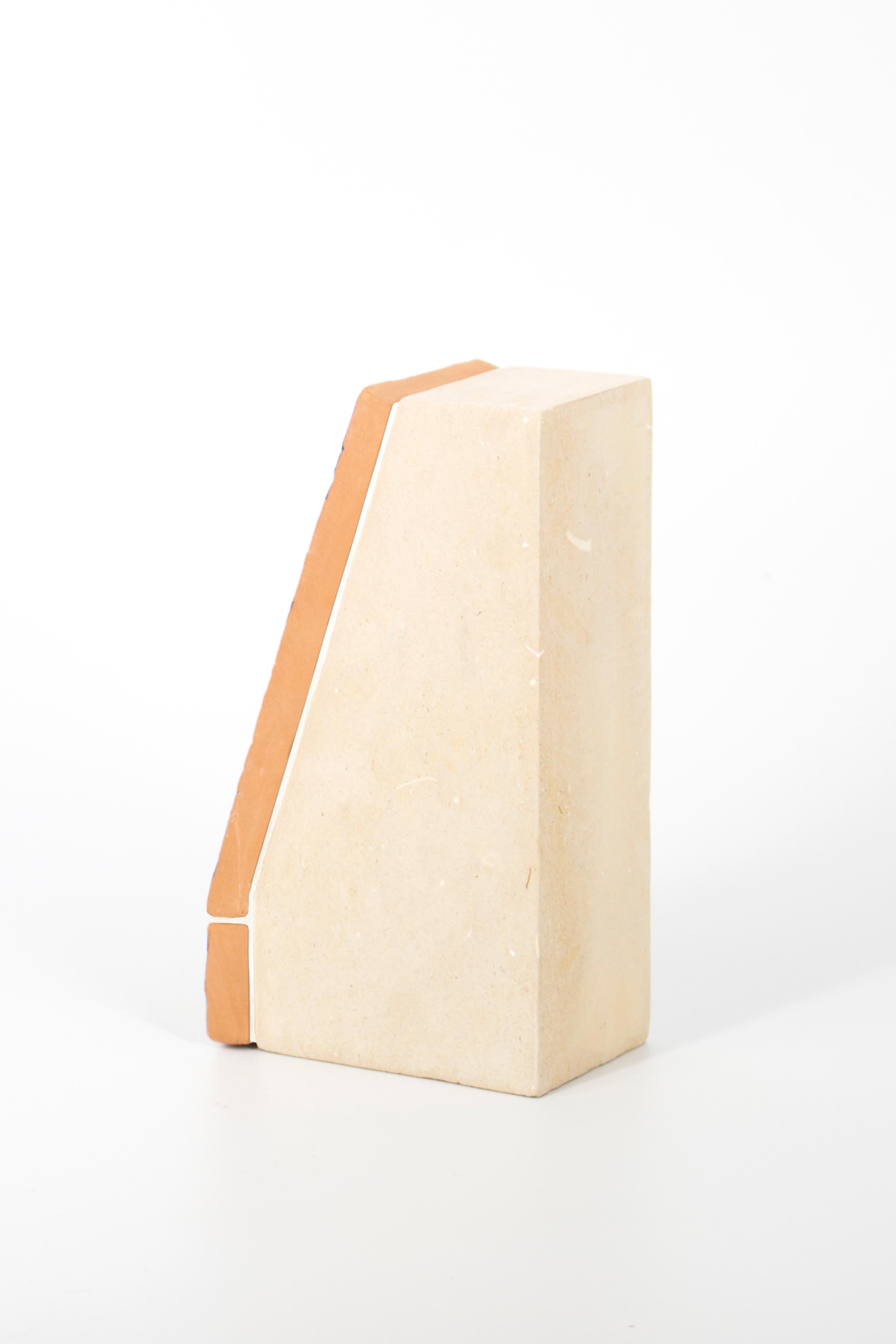 Modern Apollineo Bookend 1 in Leccese Stone and Hand-Painted Ceramic For Sale