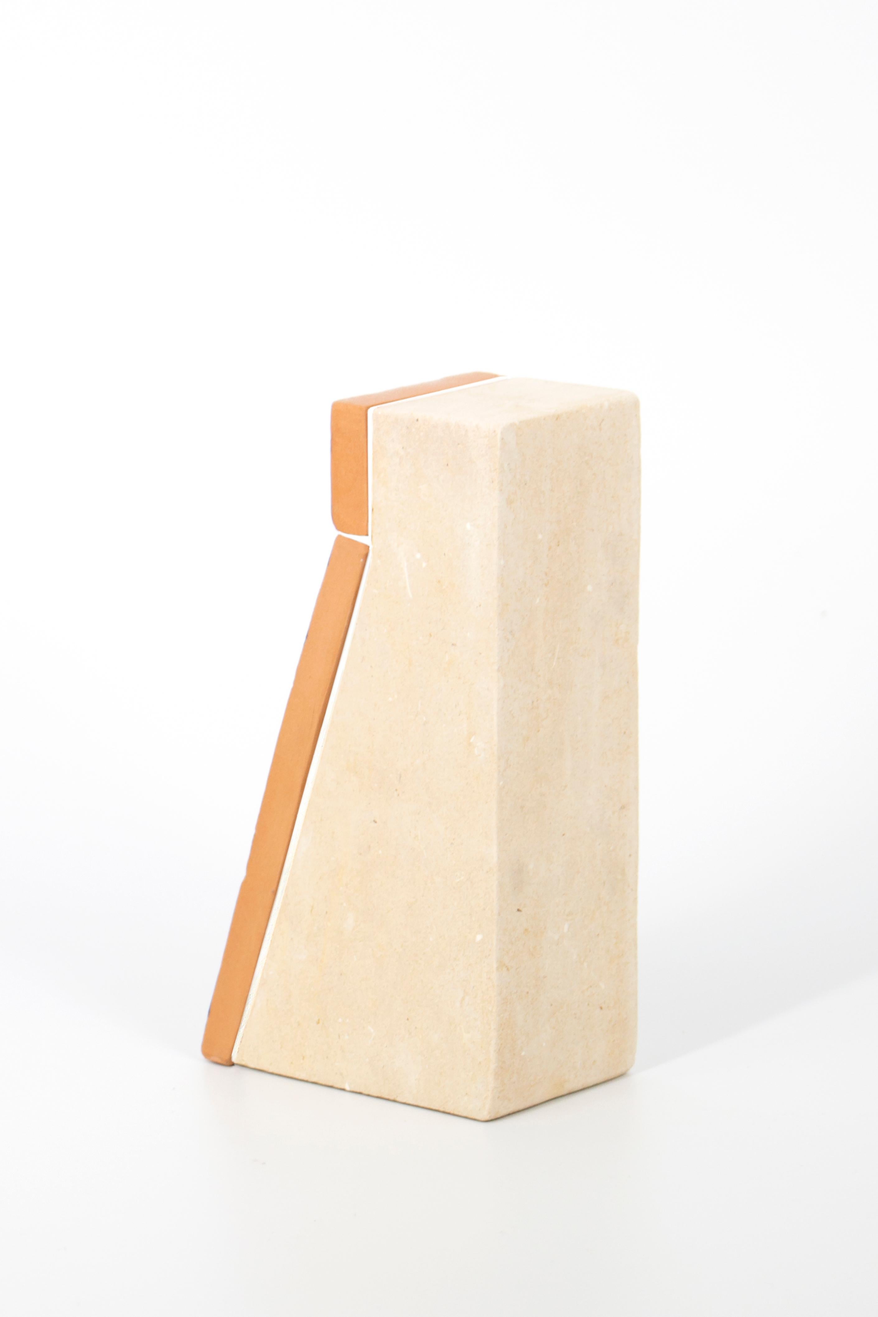 Modern Apollineo Bookend 2 in Leccese Stone and Hand-Painted Ceramic For Sale
