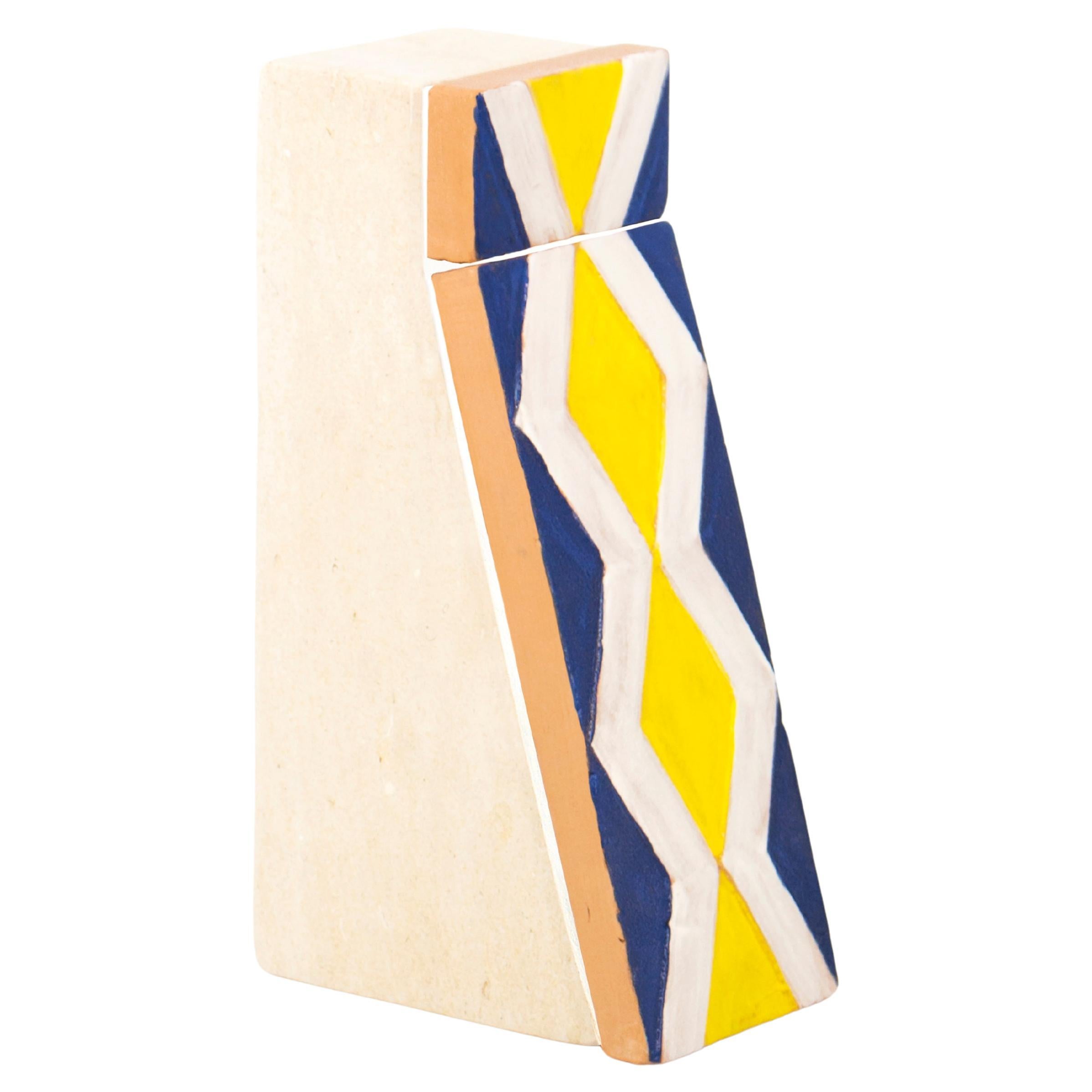 Apollineo Bookend 2 in Leccese Stone and Hand-Painted Ceramic For Sale