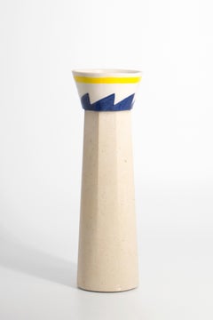 Apollineo Column Vase in Leccese Stone and Hand-Painted Ceramic