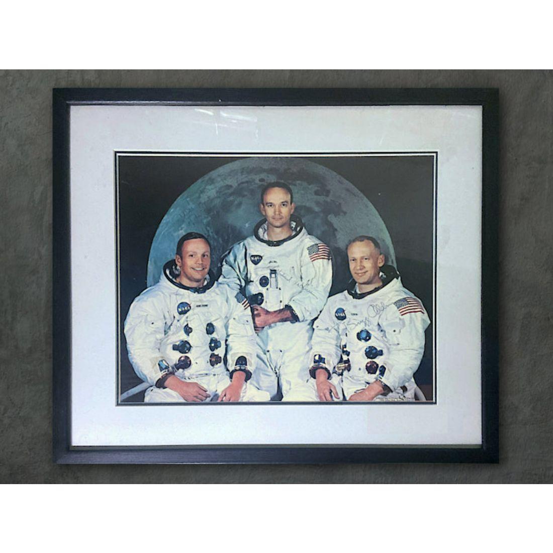 A stunning, oversized Apollo 11 crew photograph signed by Neil Armstrong, Buzz Aldrin and Michael Collins.

This rare oversized Apollo 11 crew signed photograph measures 14