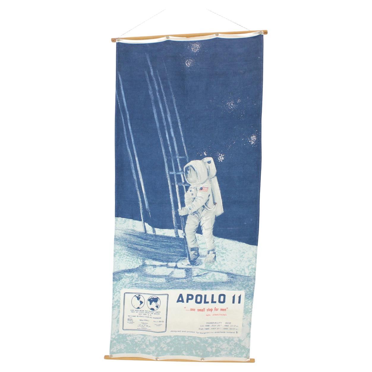 Apollo 11 Fitst on the Moon Texoprint Cloth Fabric Neil Armstrong NASA Vtg For Sale