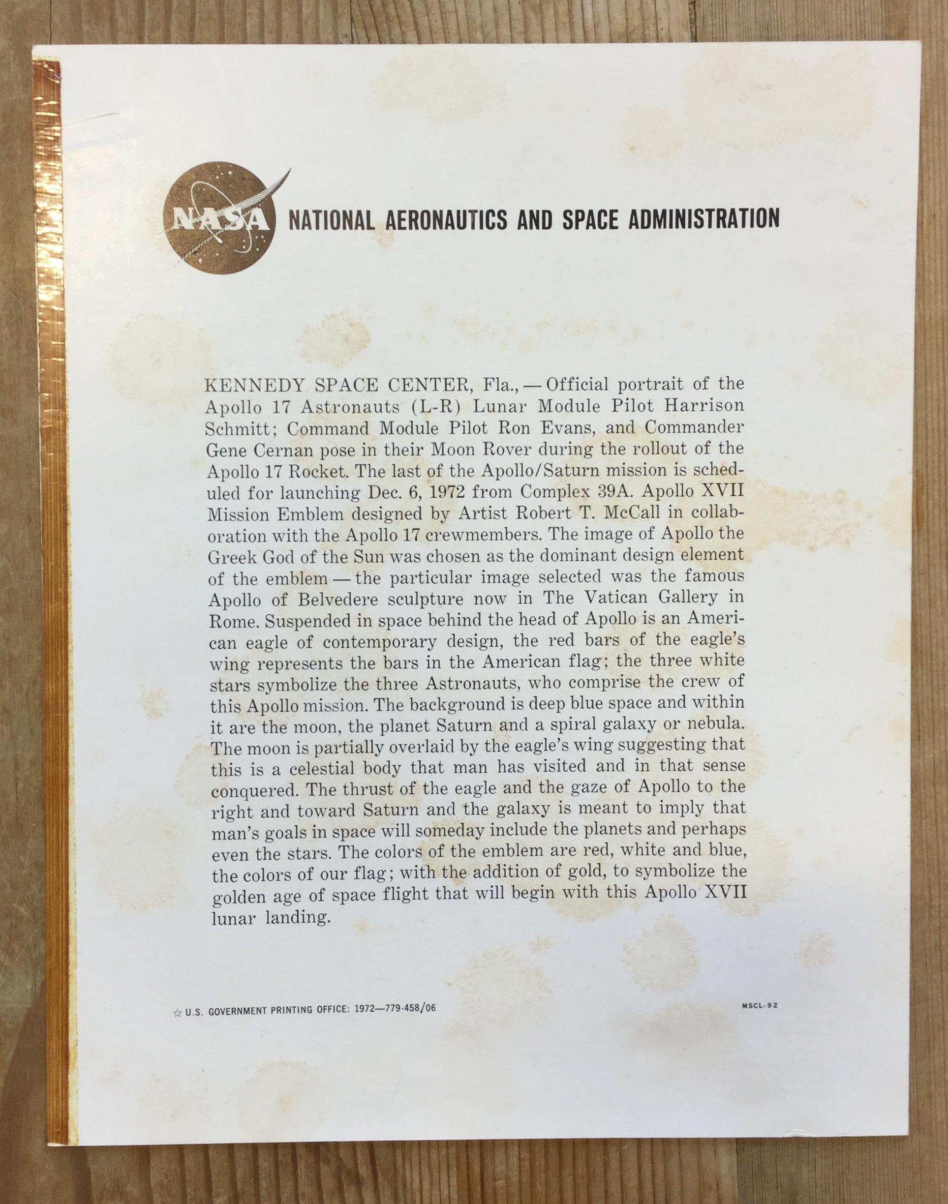 Apollo 17 Crew, signiertes Foto (Papier)