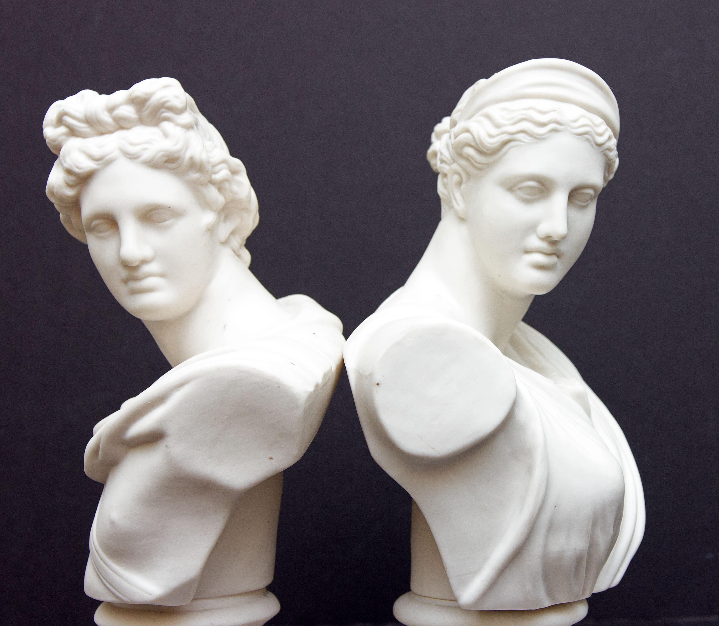 Grand Tour Apollo and Diana Classical Parian Busts 