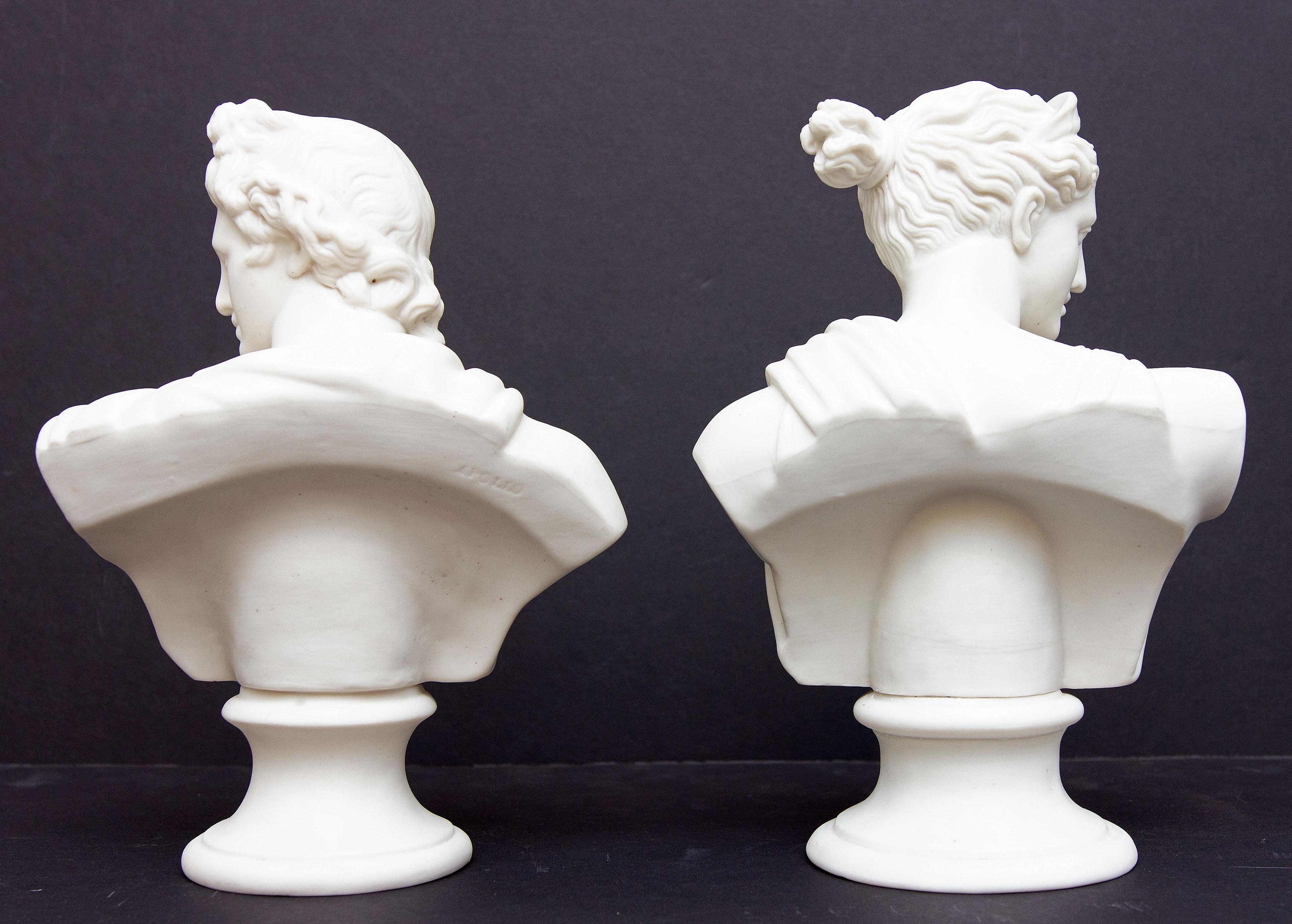 Apollo and Diana Classical Parian Busts  In Good Condition In Rochester, NY