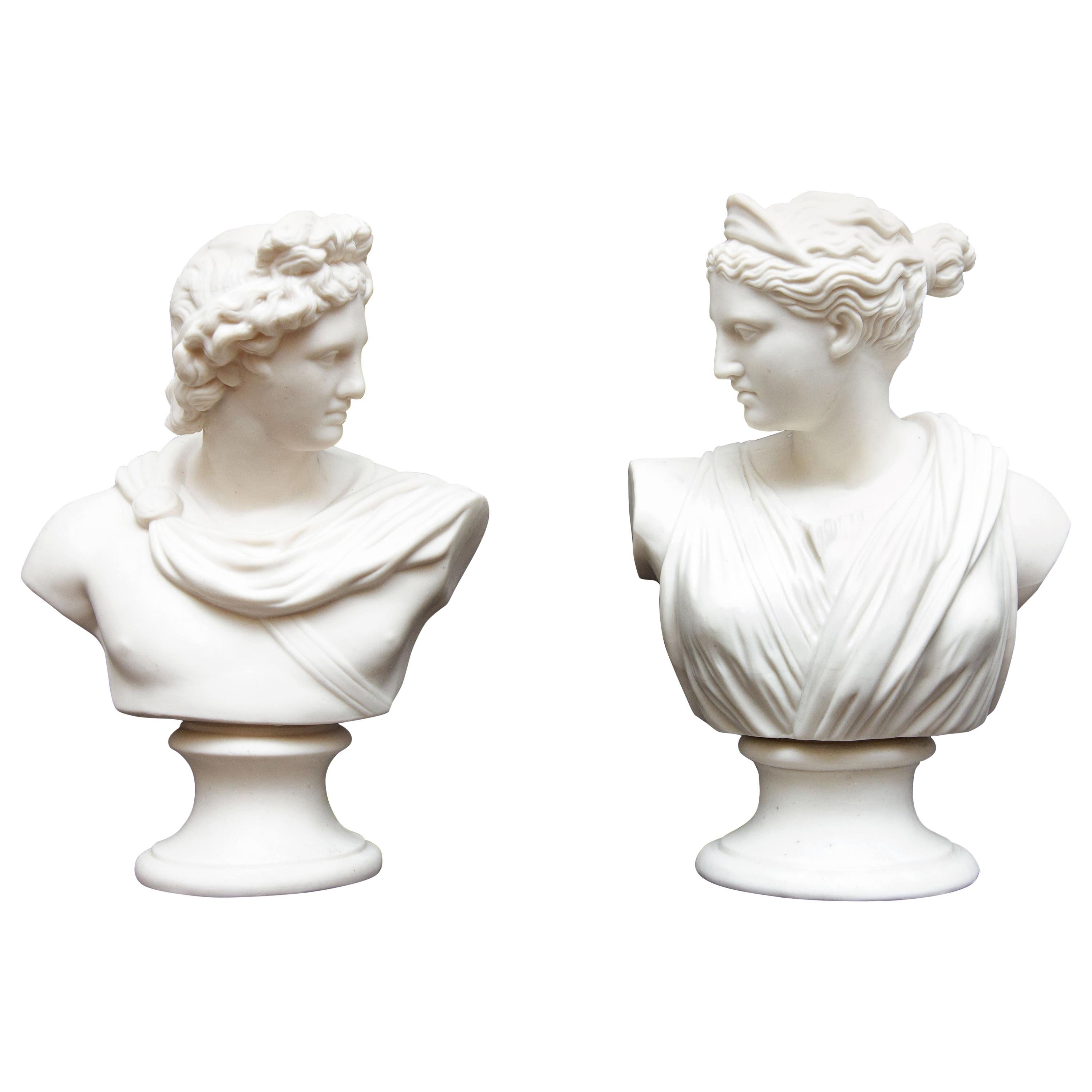Apollo and Diana Classical Parian Busts 