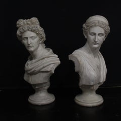 Apollo and Diana, pair of large marble busts, statuary marble