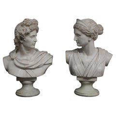 Apollo and Diana, pair of large marble busts, statuary marble