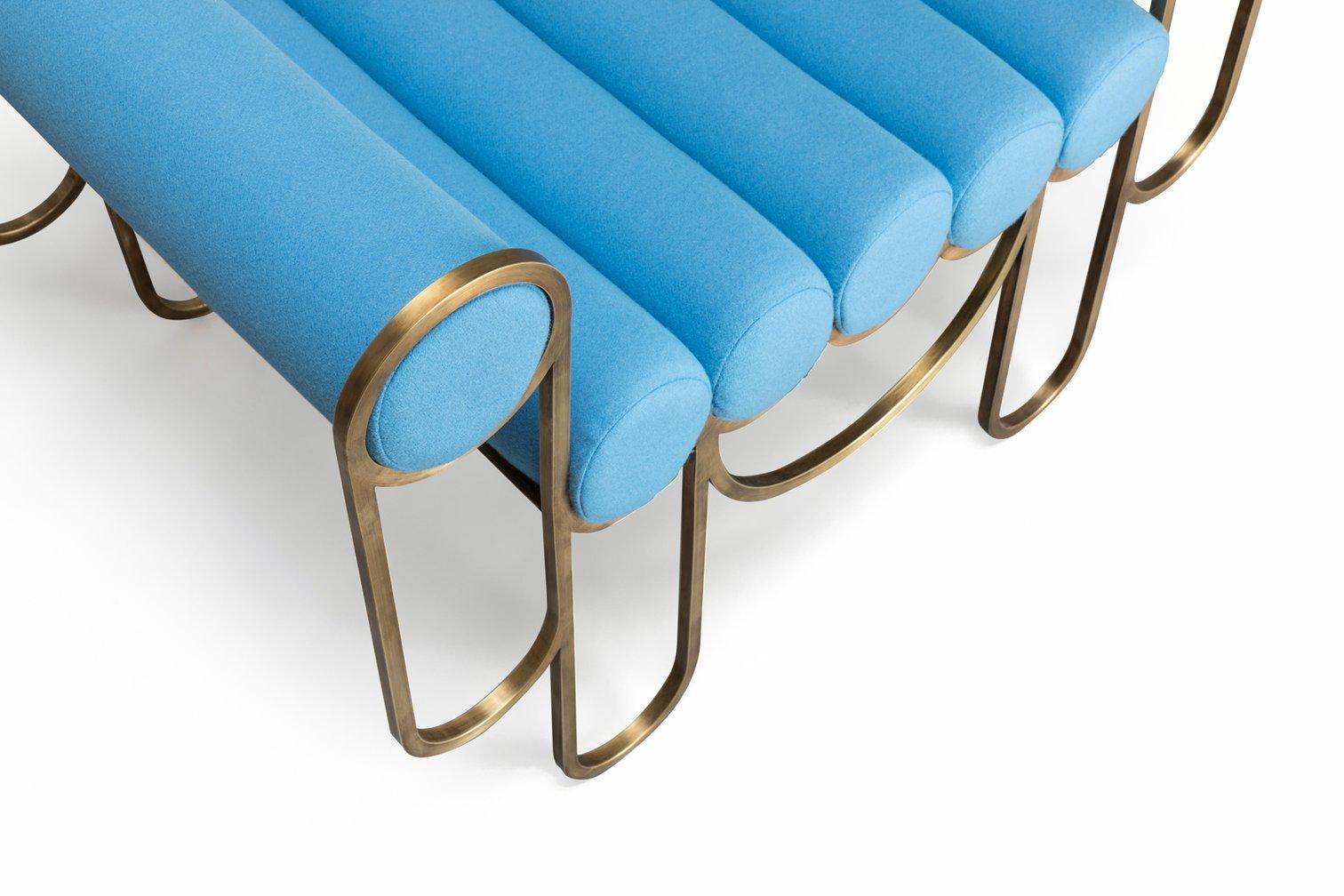 Apollo Armchair, Dark Brass Frame and Blue Wool by Lara Bohinc In New Condition For Sale In Holland, AMSTERDAM