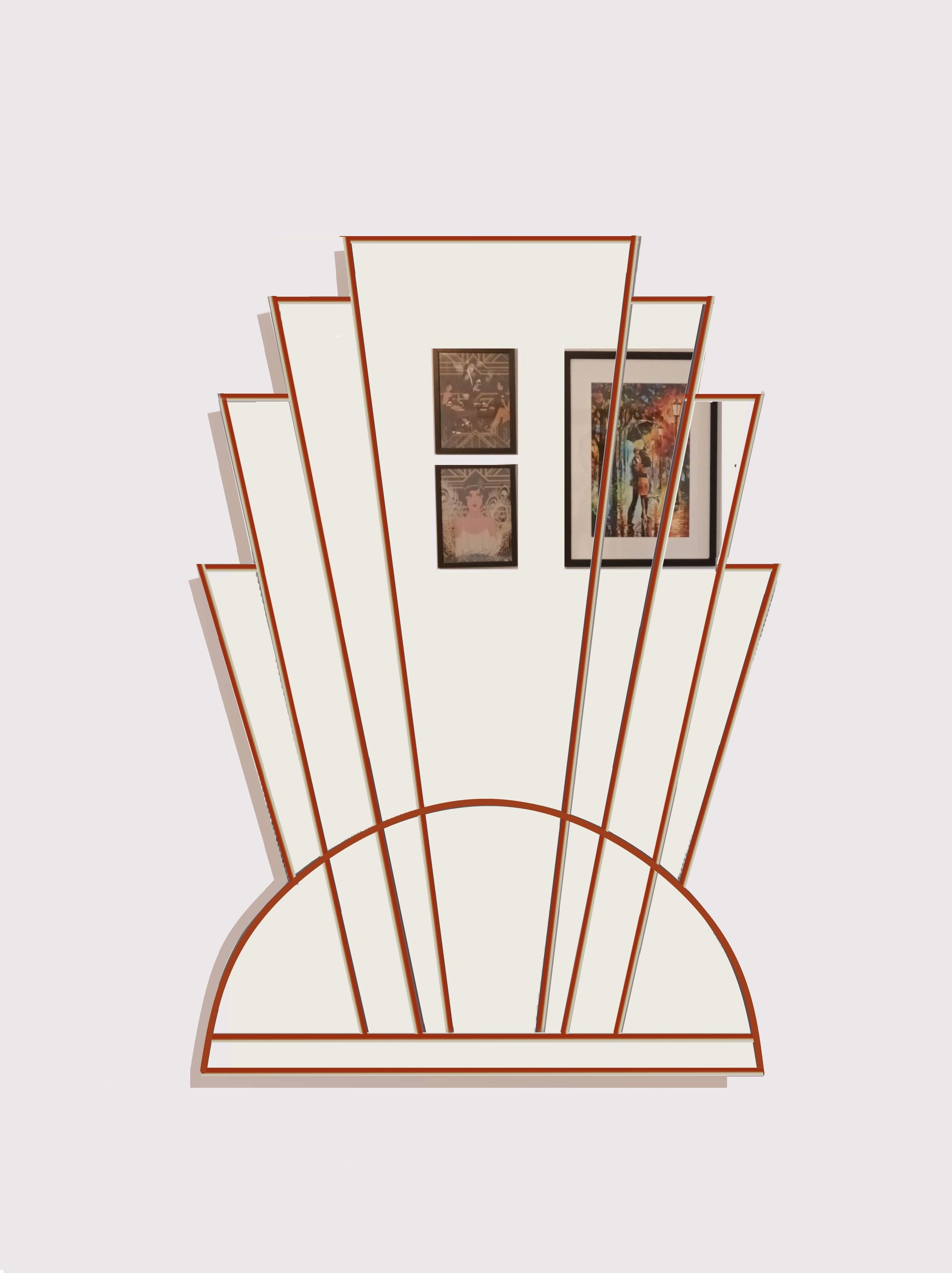 This listing is for Apollo in Copper  - Please see other listings for different colours
All of our mirrors are handmade to order in the UK

Make your space shine with the Apollo Art Deco Wall Mirror. With its sleek design and unique Art Deco style,
