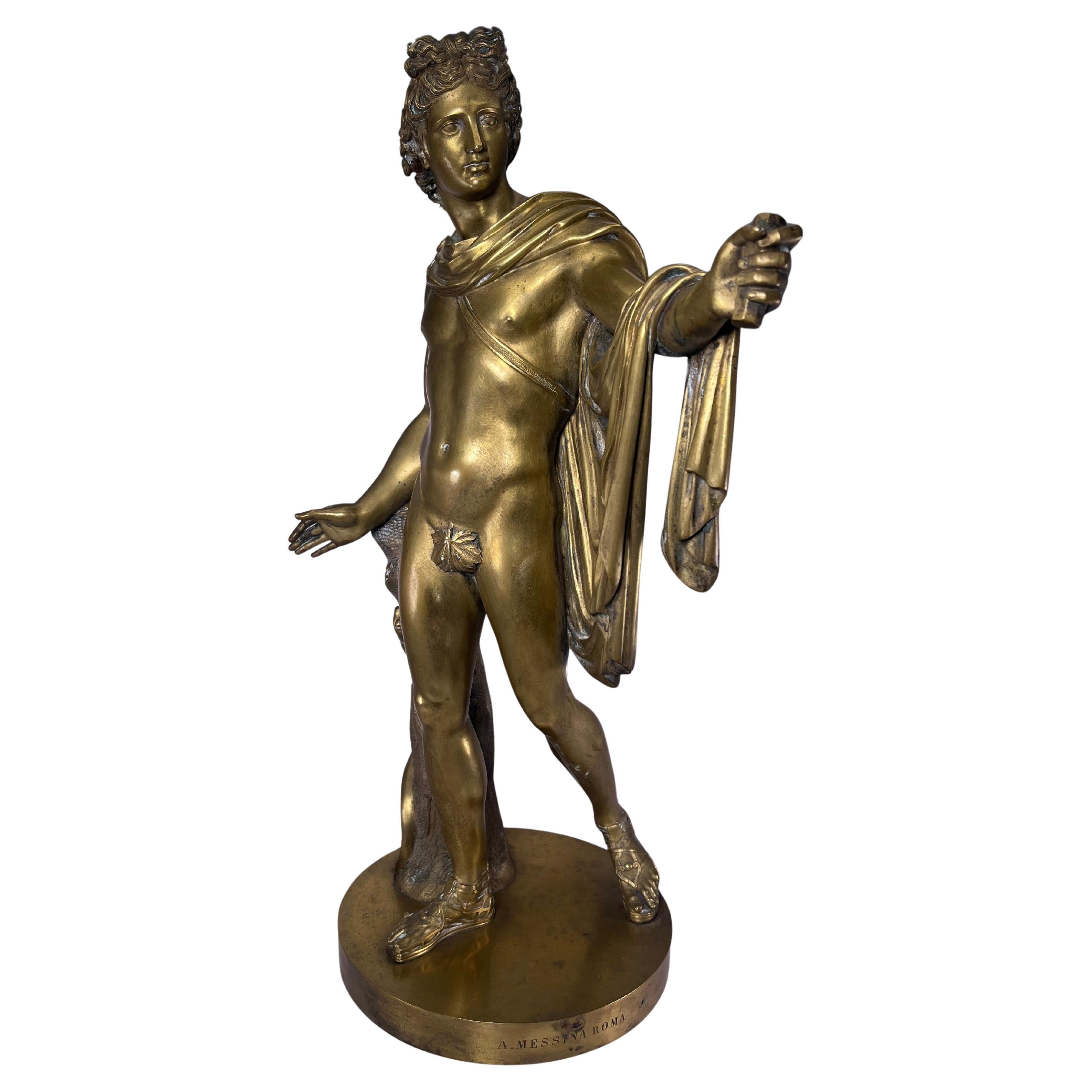 Apollo Belvedere Grand tour Bronzo "A Messina Roma" XIX secolo Grande dettaglio