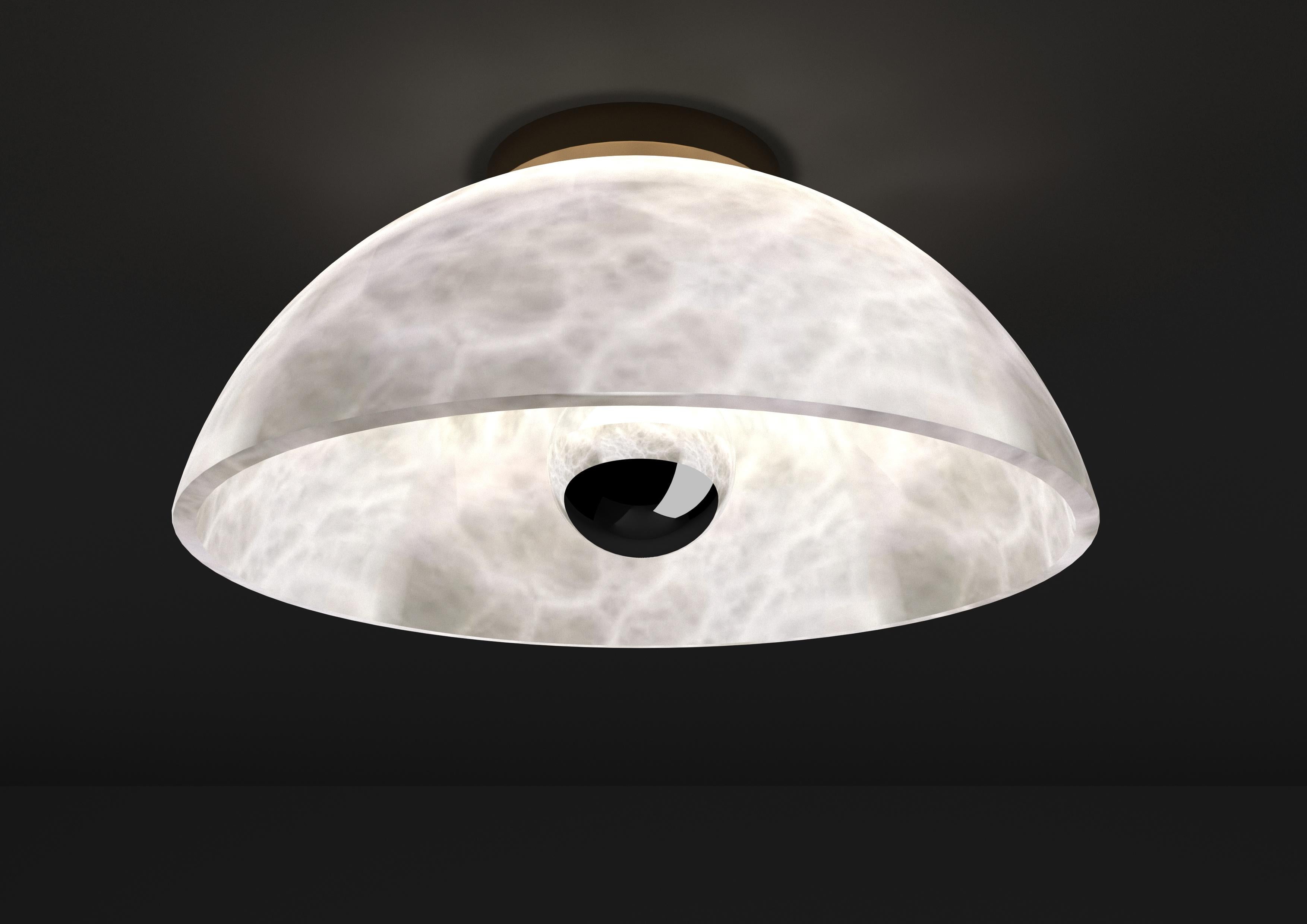 Apollo Bronze Ceiling Lamp by Alabastro Italiano
Dimensions: Ø 30 x W 17,5 cm.
Materials: White alabaster and bronze.

Available in different finishes: Shiny Silver, Bronze, Brushed Brass, Ruggine of Florence, Brushed Burnished, Shiny Gold, Brushed