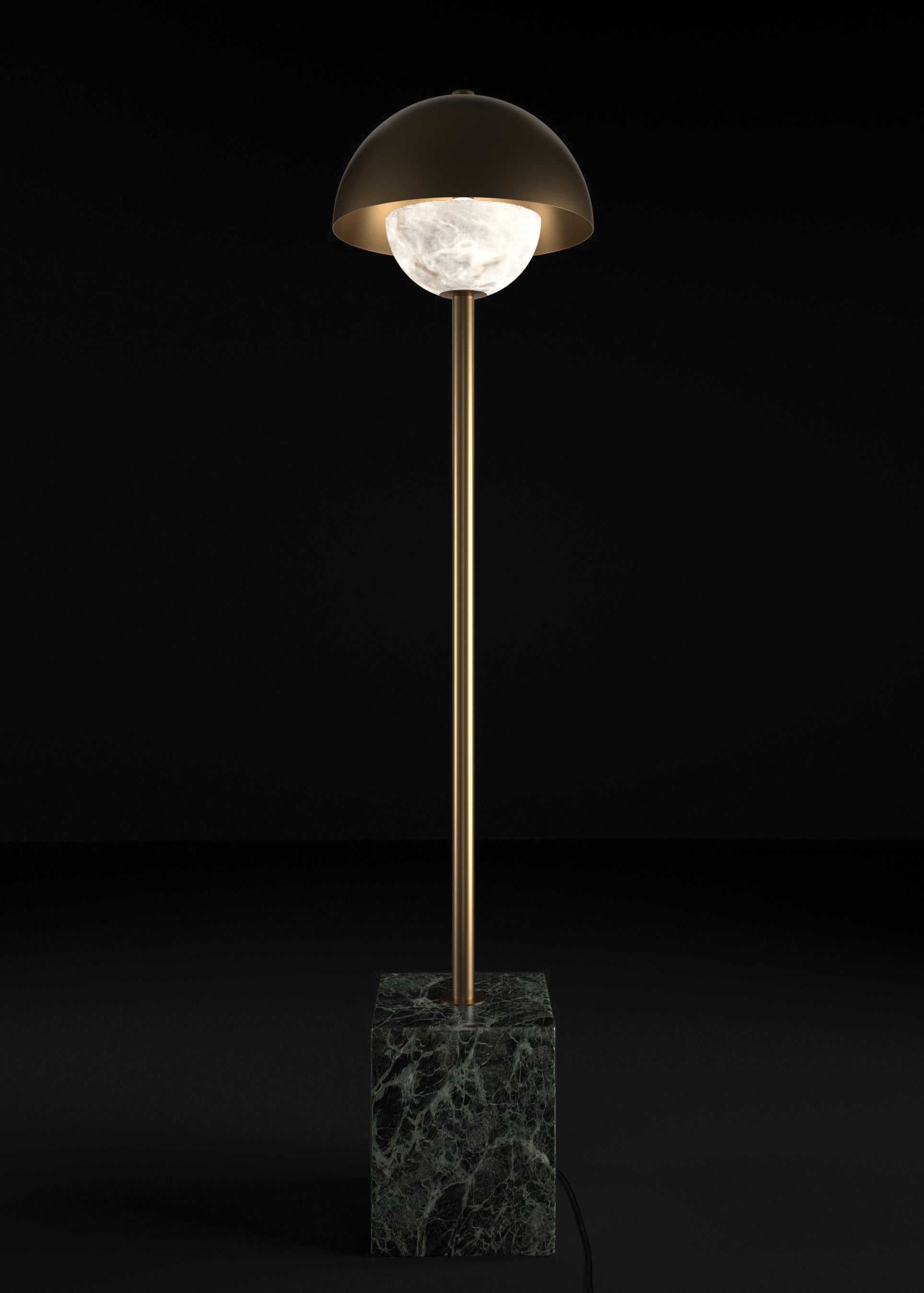 Apollo Bronze Floor Lamp by Alabastro Italiano
Dimensions: D 30 x W 30 x H 130 cm.
Materials: White alabaster, Nero Marquinia marble, black silk cables and bronze.

Available in different finishes: Shiny Silver, Bronze, Brushed Brass, Ruggine of