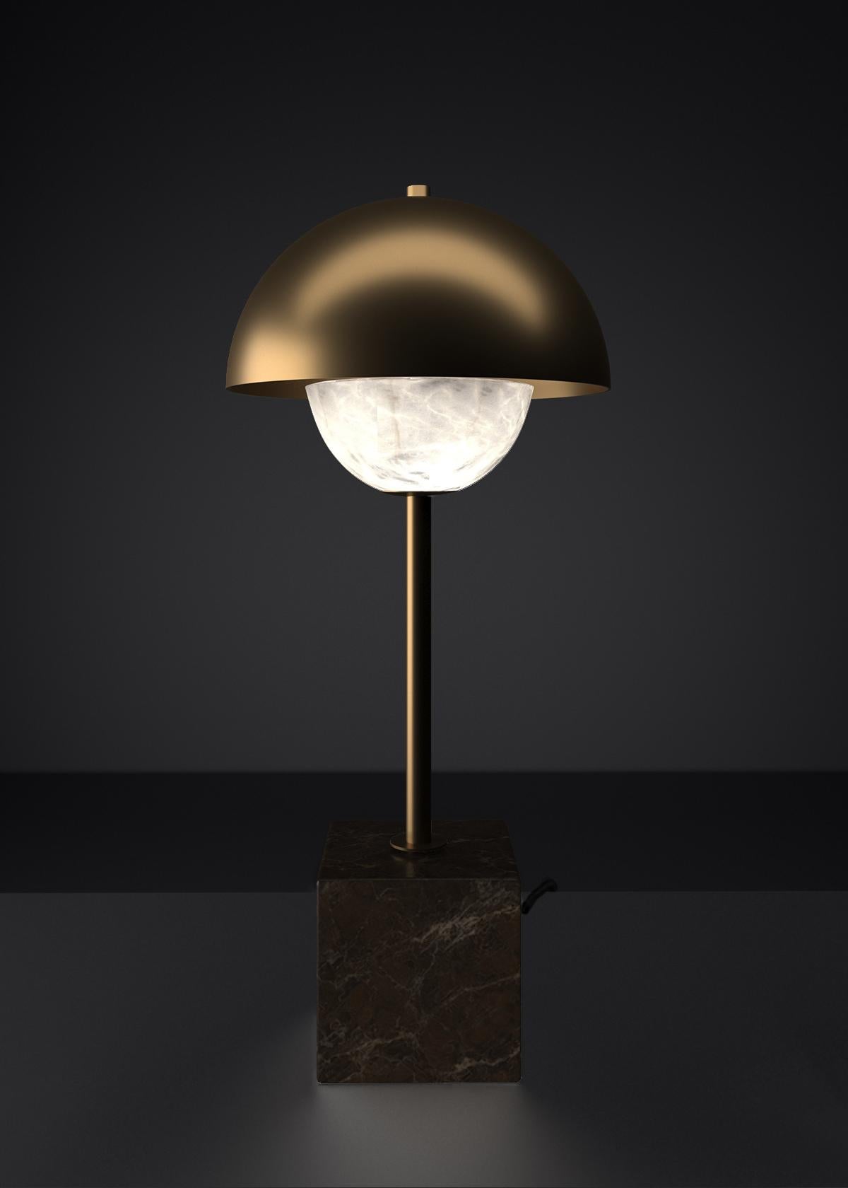 Apollo Bronze Table Lamp by Alabastro Italiano
Dimensions: D 30 x W 30 x H 74 cm.
Materials: White alabaster, Nero Marquinia marble, black silk cables and bronze.

Available in different finishes: Shiny Silver, Bronze, Brushed Brass, Ruggine of