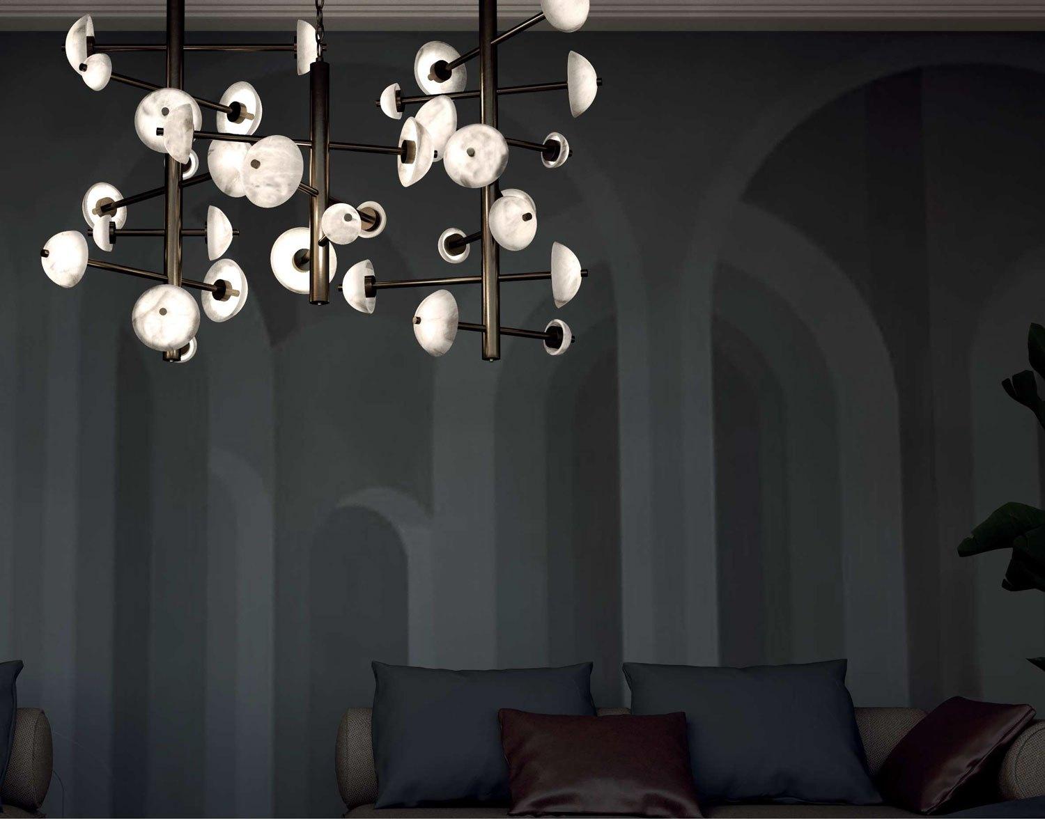 Apollo Brushed Black Metal Chandelier by Alabastro Italiano In New Condition For Sale In Geneve, CH