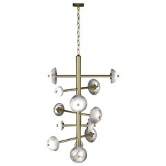 Lampadario Apollo in ottone spazzolato di Alabastro Italiano