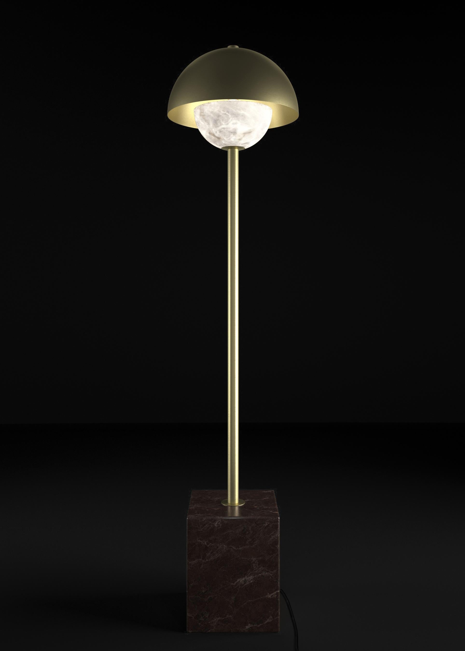 Apollo Brushed Brass Metal Floor Lamp by Alabastro Italiano
Dimensions: D 30 x W 30 x H 130 cm.
Materials: White alabaster, Nero Marquinia marble, black silk cables and metal.

Available in different finishes: Shiny Silver, Bronze, Brushed Brass,