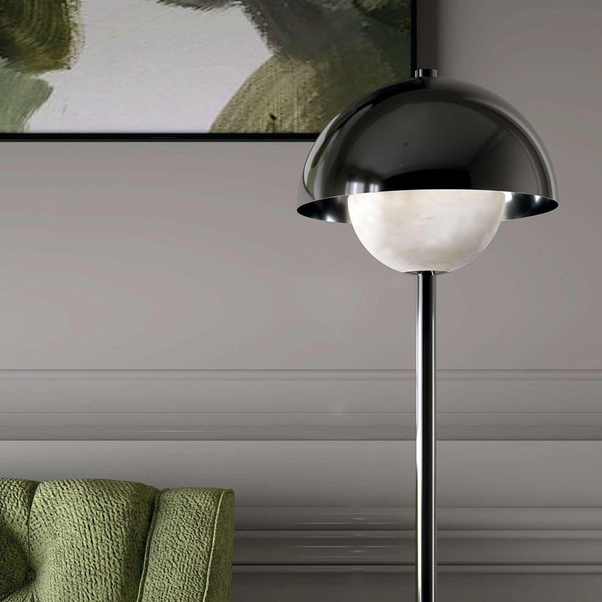 italien Lampadaire Apollo en laiton brossé d'Alabastro Italiano en vente