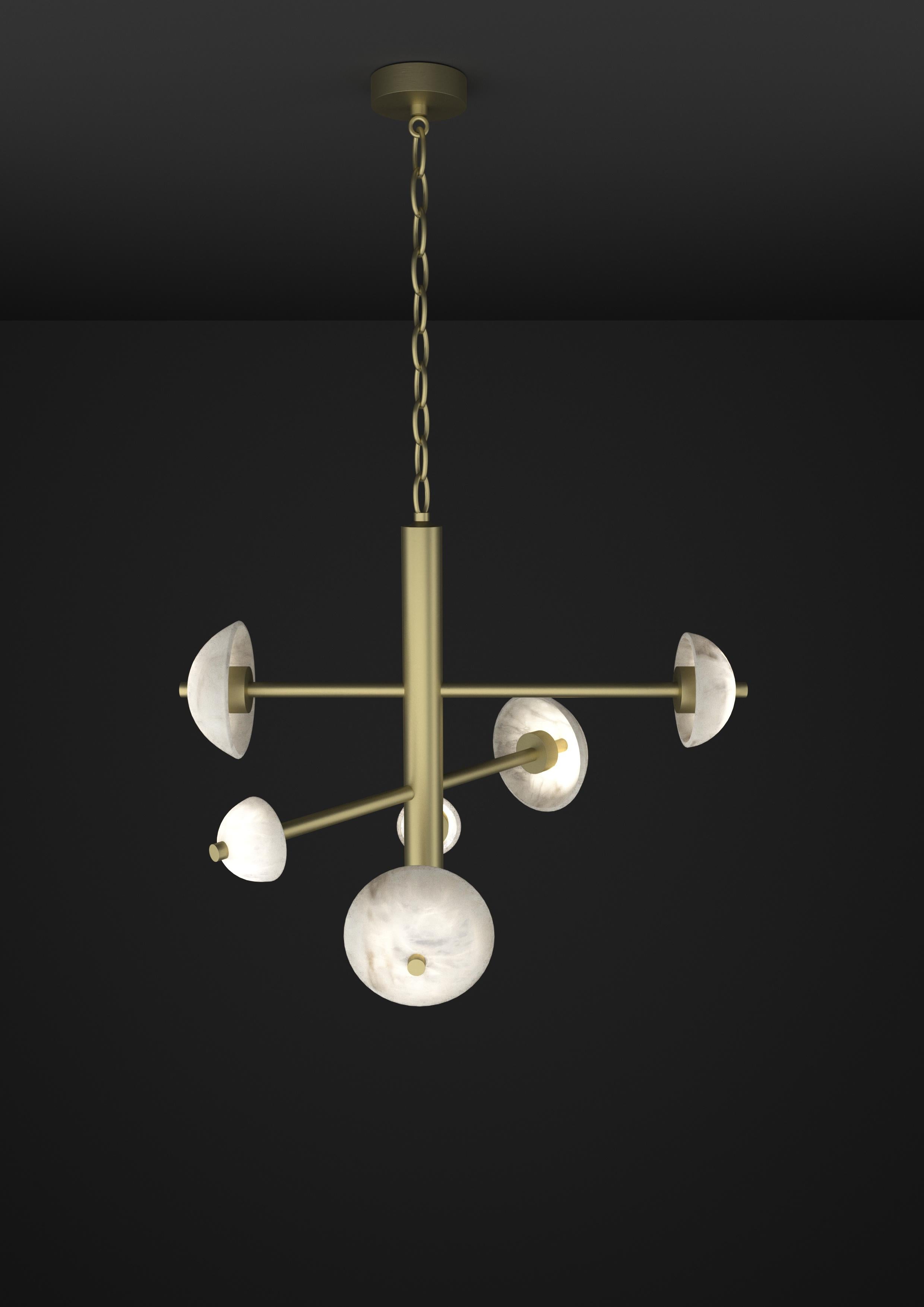 Apollo Brushed Brass Pendant Lamp by Alabastro Italiano
Dimensions: D 70,5 x W 54 x H 64 cm.
Materials: White alabaster and brass.

Available in different finishes: Shiny Silver, Bronze, Brushed Brass, Ruggine of Florence, Brushed Burnished, Shiny
