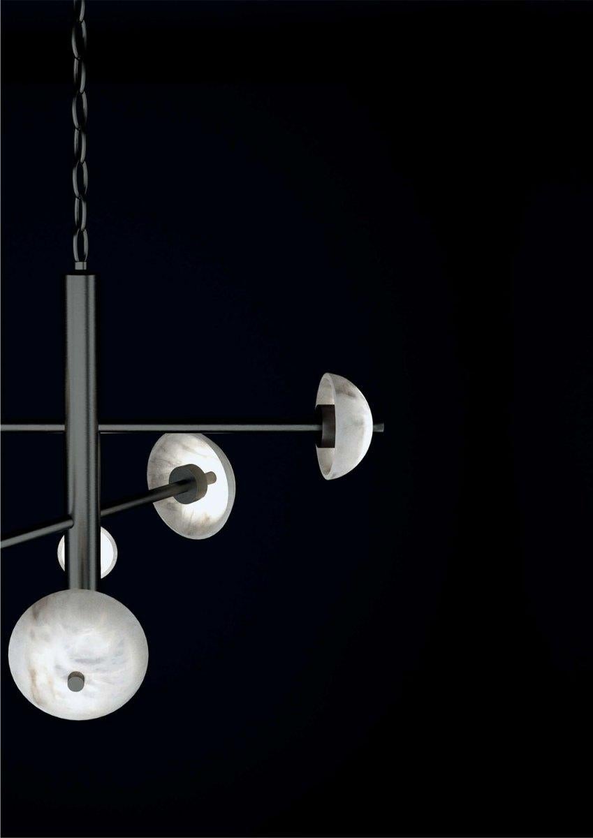 italien Lampe suspendue Apollo en métal bruni brossé d'Alabastro Italiano en vente