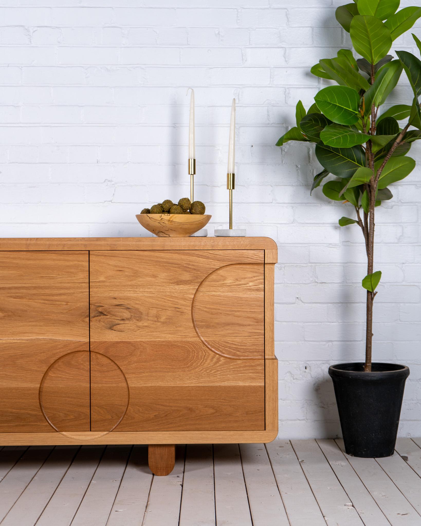 Blackened Apollo Cabinet - Hand carved from Solid White Oak For Sale