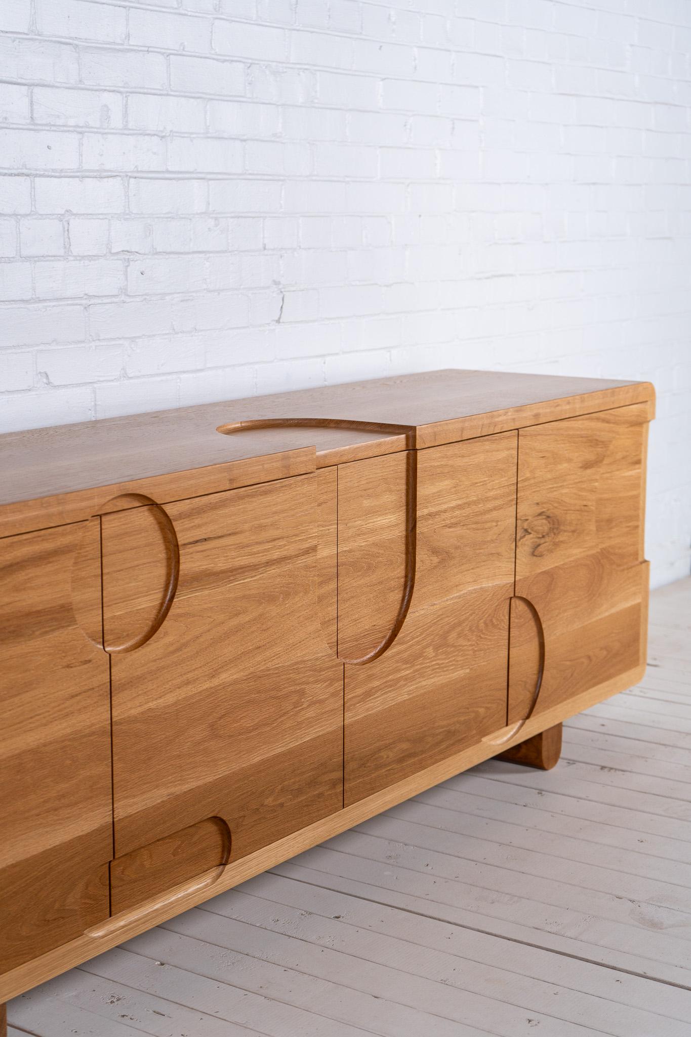 Apollo Cabinet - Hand carved from Solid White Oak In New Condition For Sale In Columbia, SC