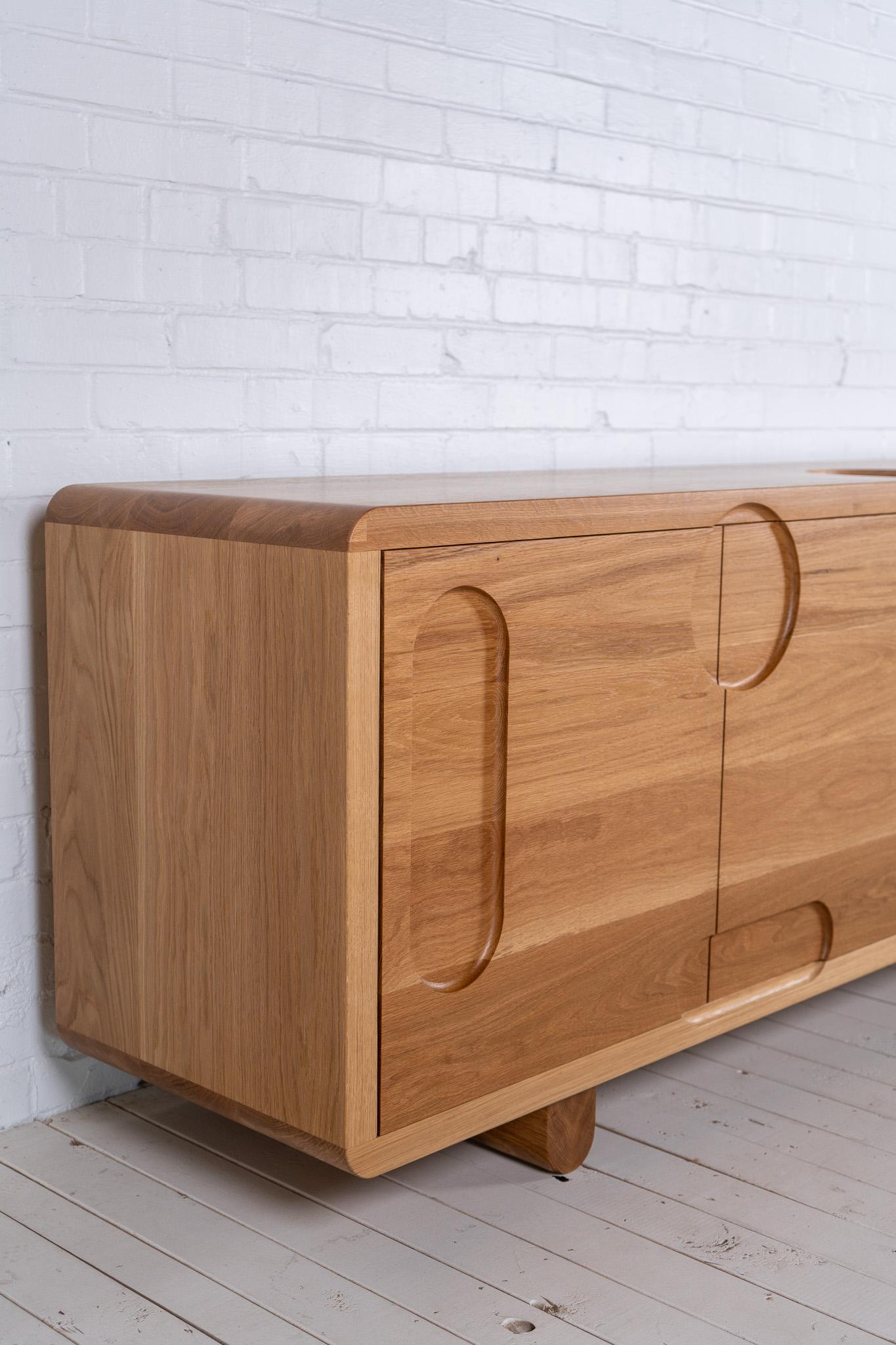 Contemporary Apollo Cabinet - Hand carved from Solid White Oak For Sale
