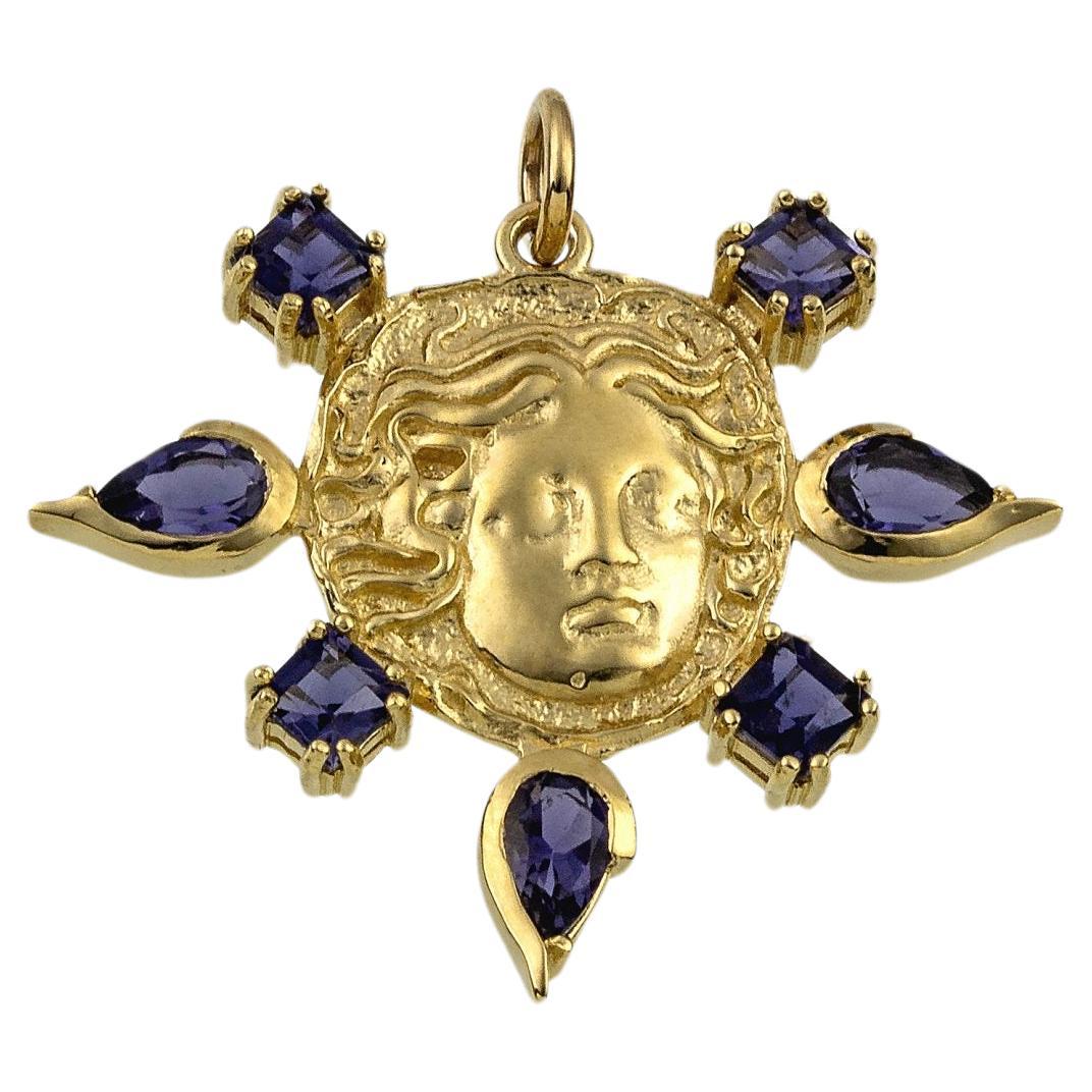 Apollo Coin Pendant with Gemstones For Sale