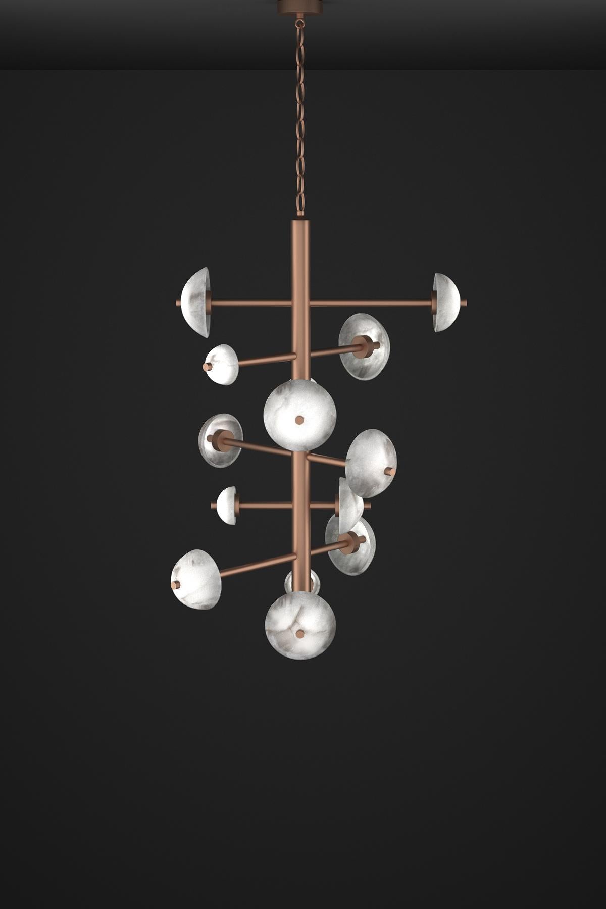 Apollo Copper Chandelier by Alabastro Italiano
Dimensions: D 70,5 x W 55 x H 111 cm.
Materials: White alabaster and copper.

Available in different finishes: Shiny Silver, Bronze, Brushed Brass, Ruggine of Florence, Brushed Burnished, Shiny Gold,