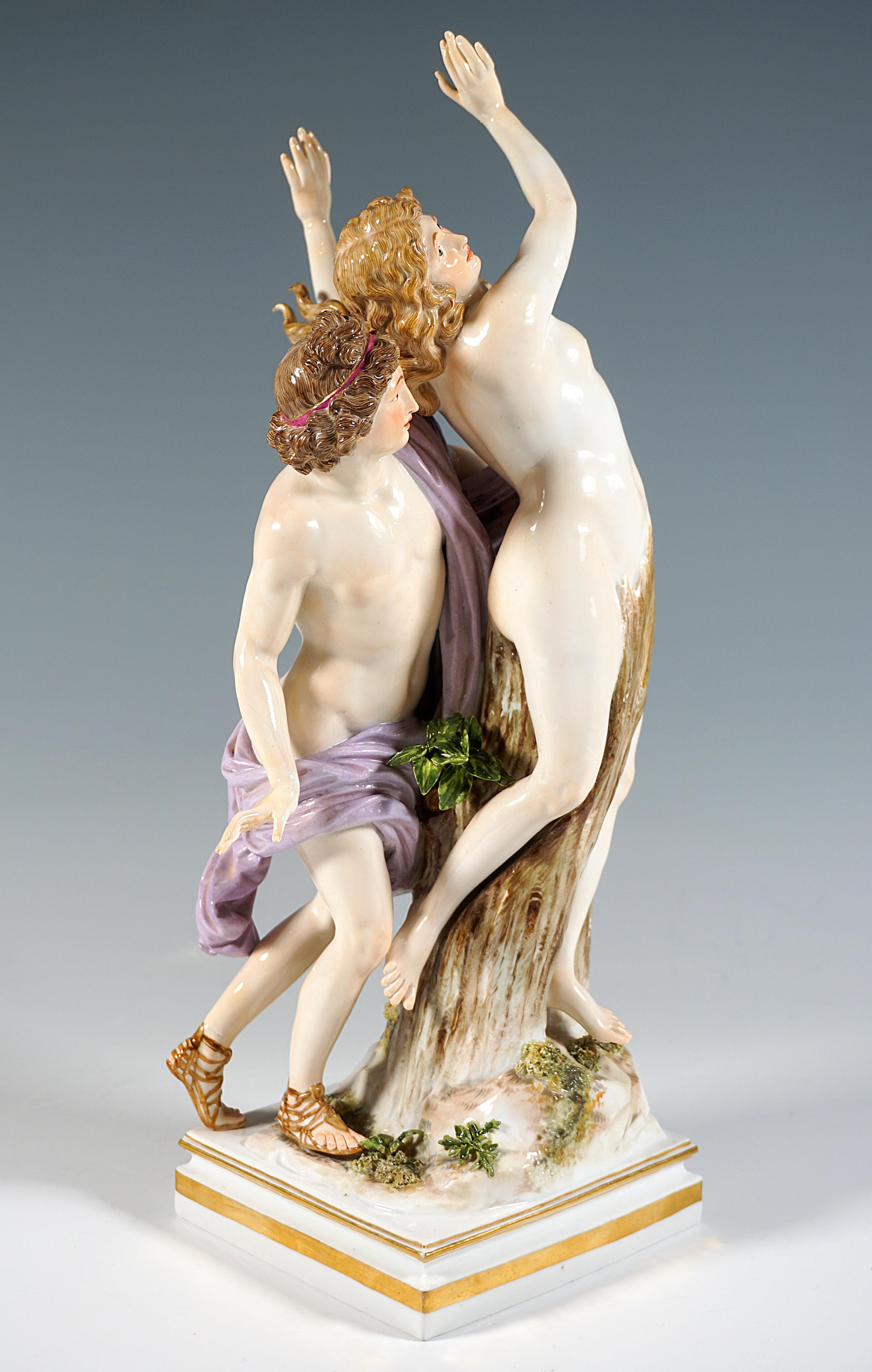 Hand-Painted 'Apollo & Daphne', Large Meissen Porcelain Figurine Group By G. Juechtzer C 1860