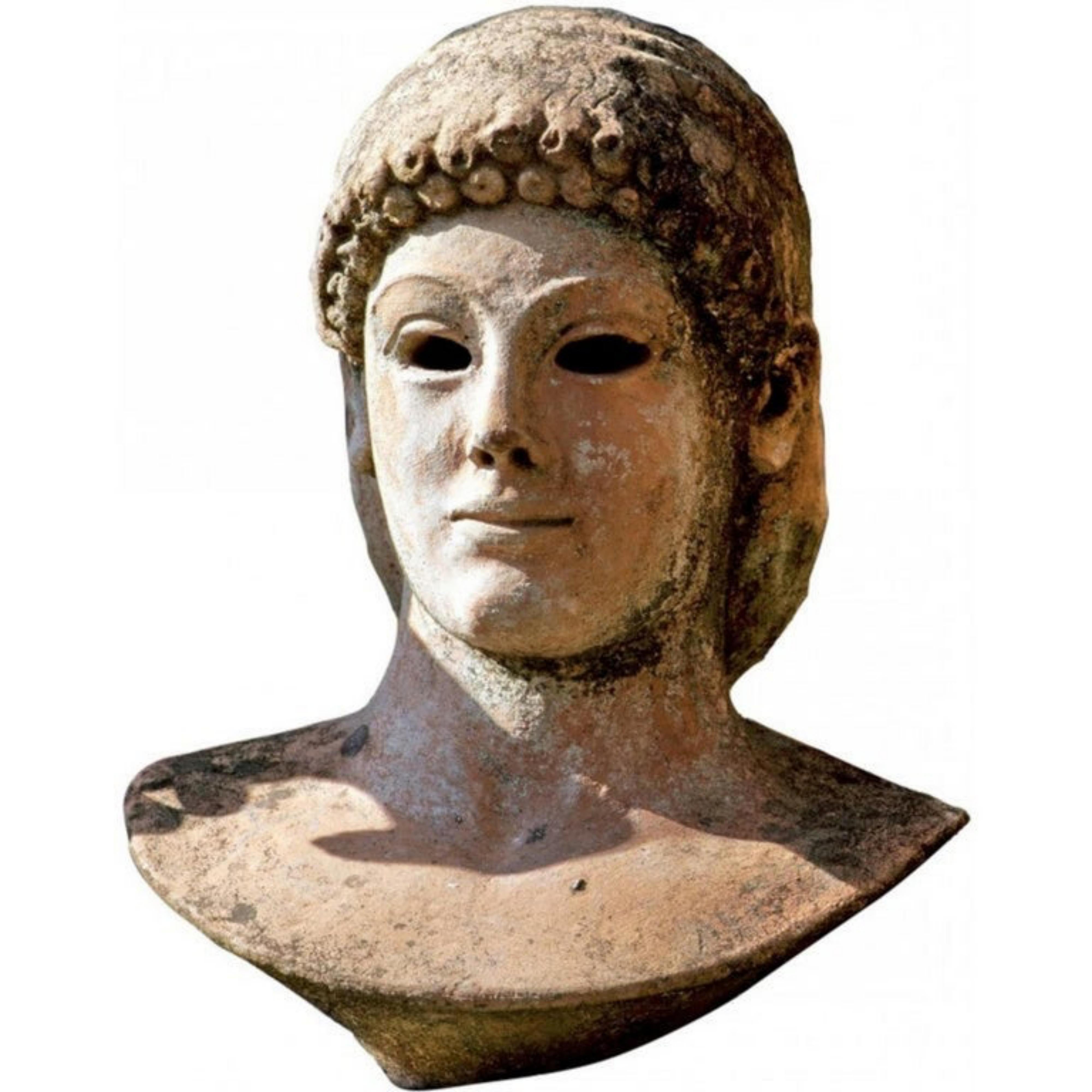 Baroque Apollo Di Piombino Del Louvre, Bust in Terracotta, Early 20th Century For Sale